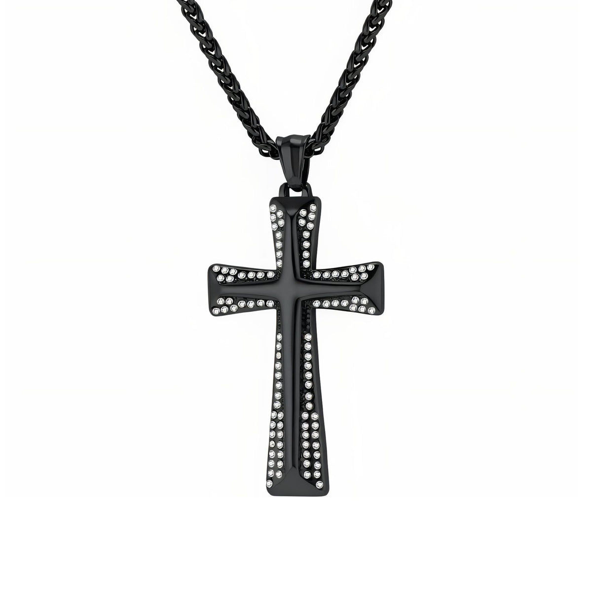 Collier religieux croix chrétienne pour homme, en acier inoxydable, pendentif serti de zircons décoratifs