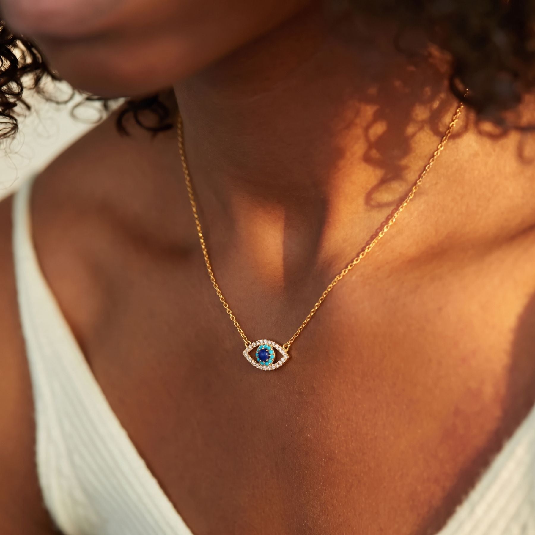 Collier mauvais oeil pour femme, en argent 925, avec zircons scintillants