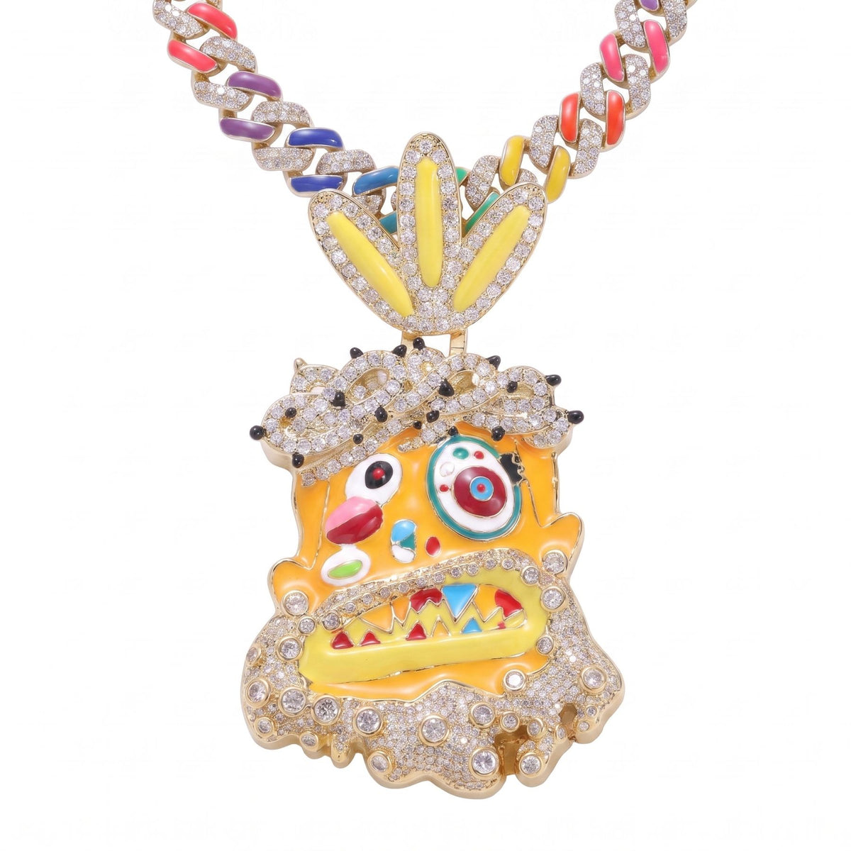 Collar de dibujos animados para hombre, de cobre, cadena cubana multicolor, estilo hip-hop