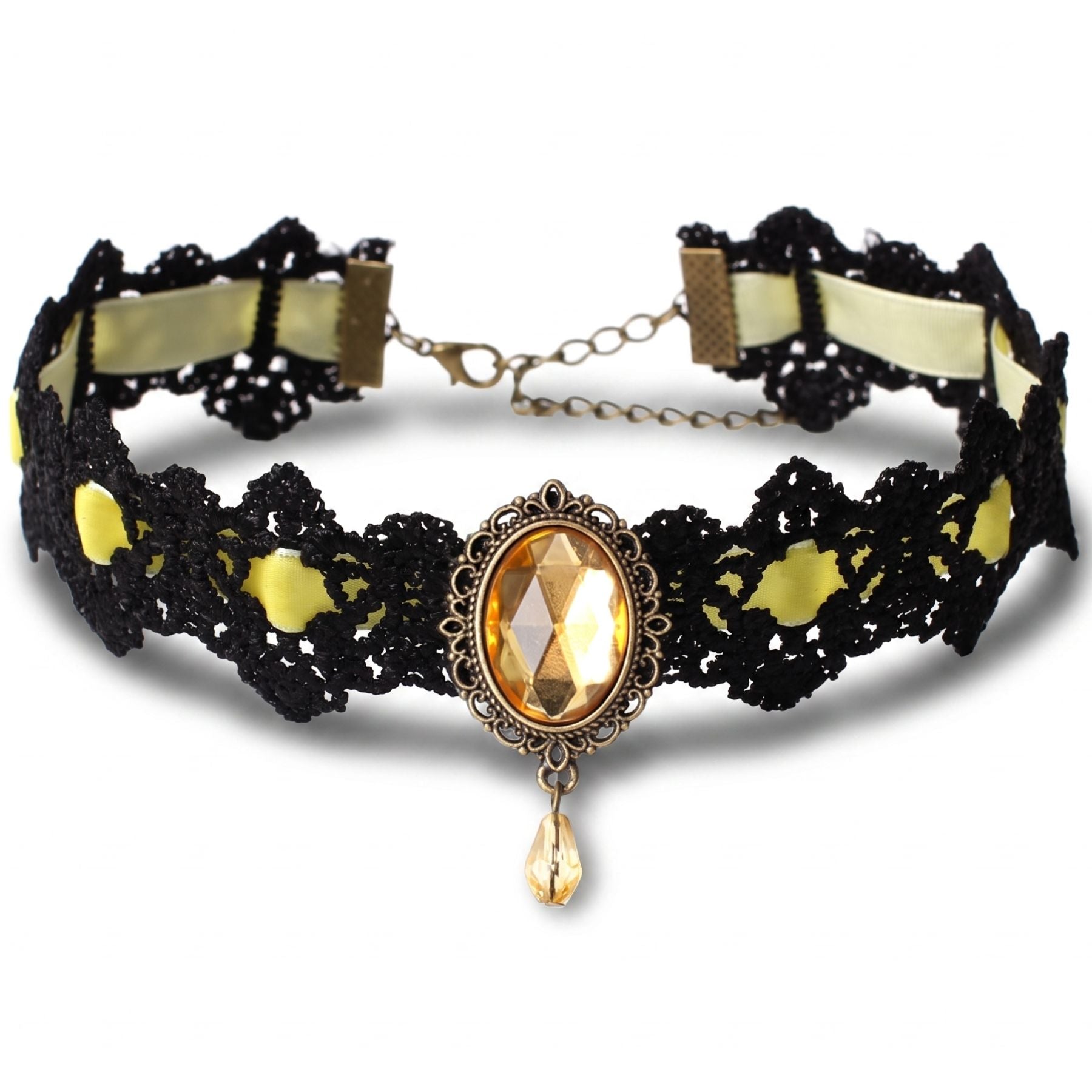 Collier ras de cou gothique victorien pour femme, en dentelle, avec cristal intégré