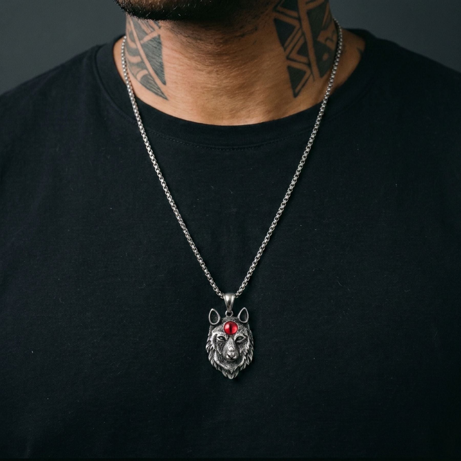 Collar con cabeza de lobo para hombre, de acero inoxidable, estilo gótico