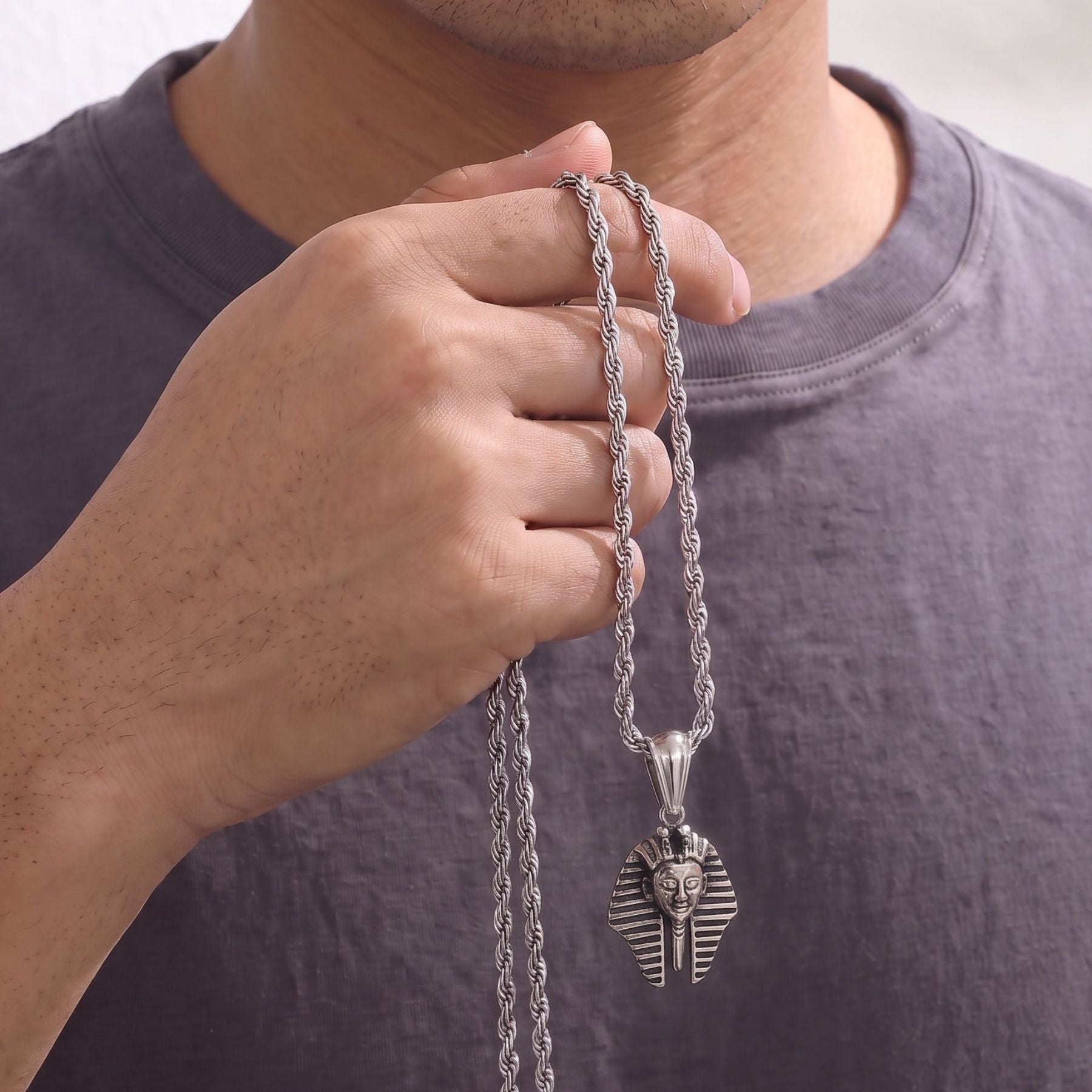 Collier égyptien pharaon pour homme, en acier inoxydable, style vintage