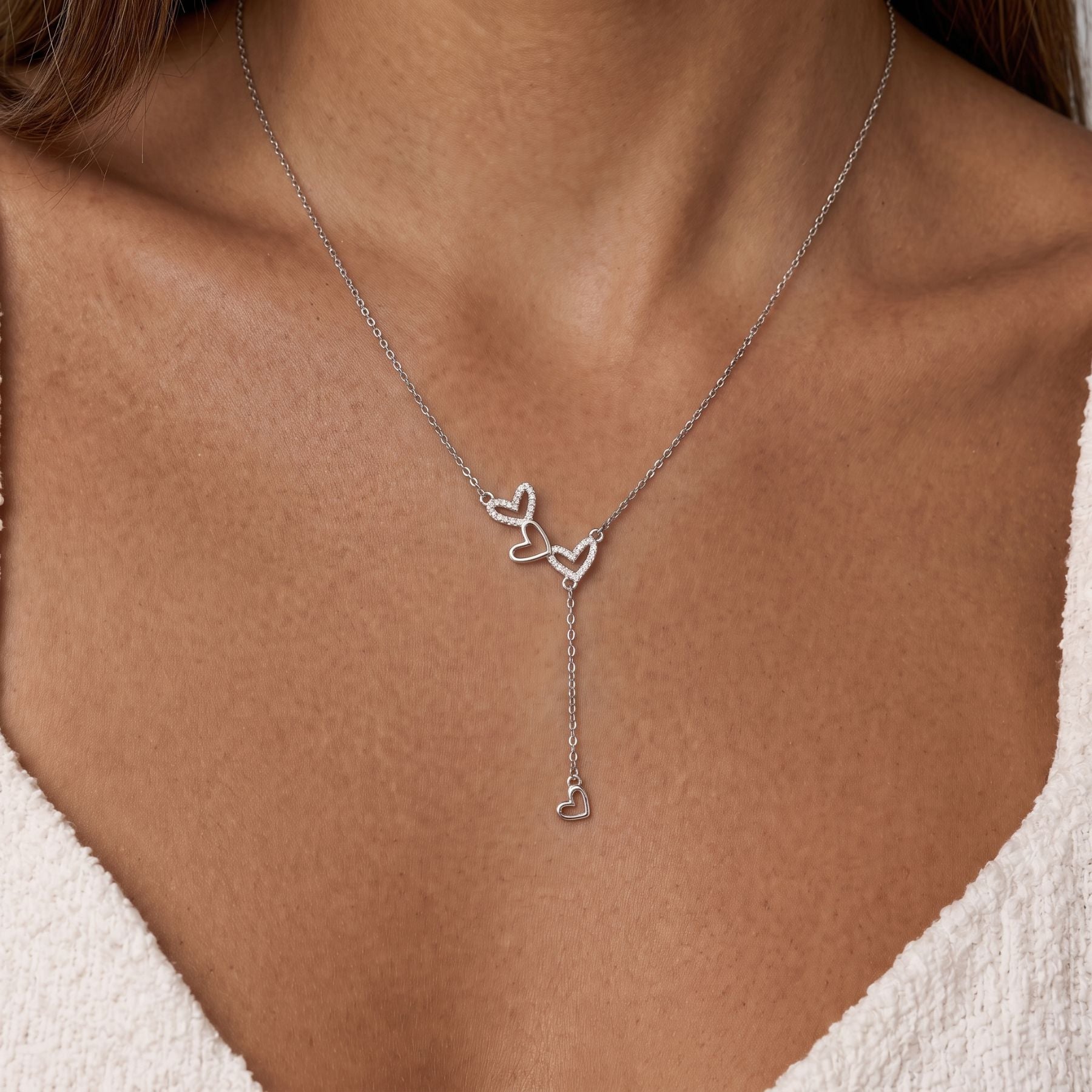 Collier cravate cœur pour femme, en argent 925, avec zircons scintillants