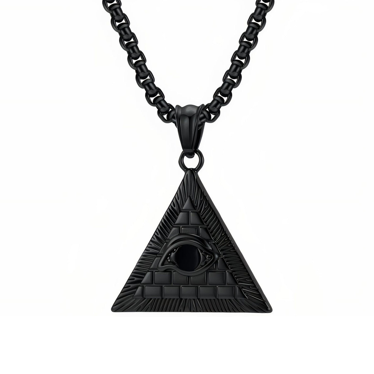Collier pendentif œil de la Providence pour homme, en acier inoxydable, pyramide égyptienne triangulaire sculptée