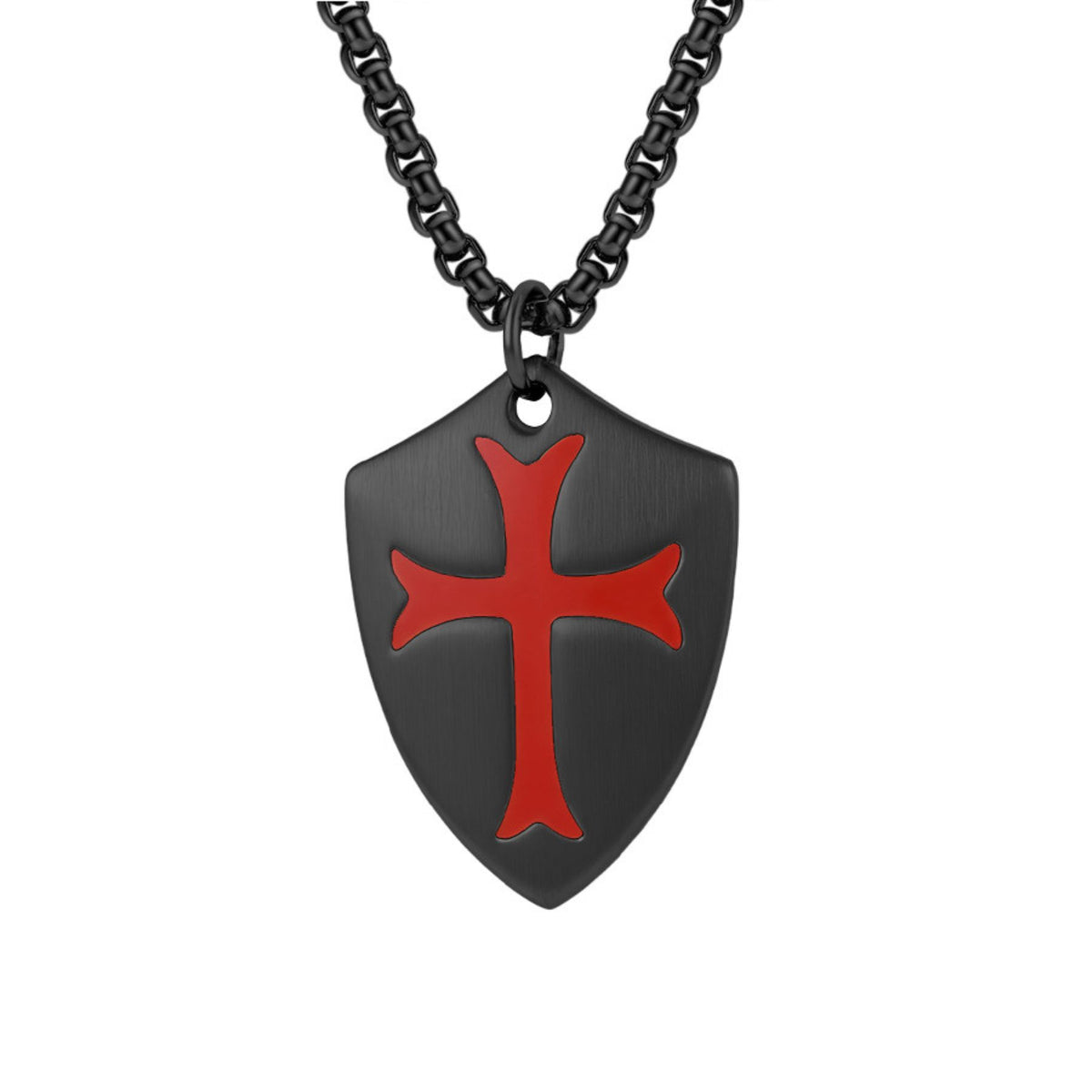 Collana da uomo con croce e scudo, in acciaio inossidabile, stile medievale