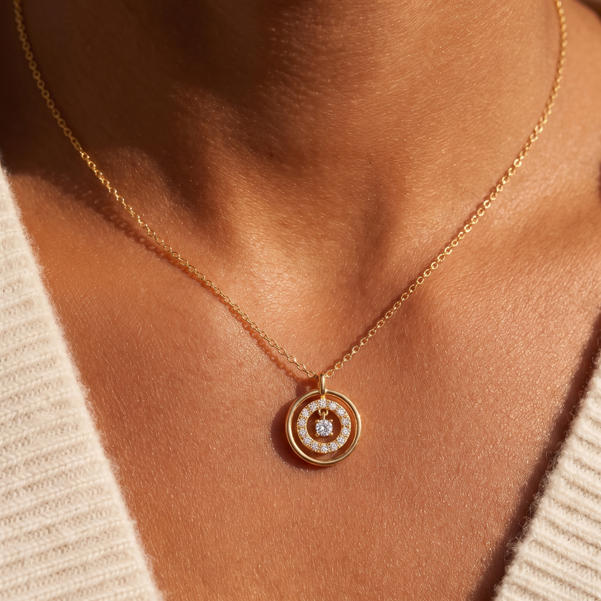 Collier pendentif circulaire  pour femme, en argent 925, style élégant