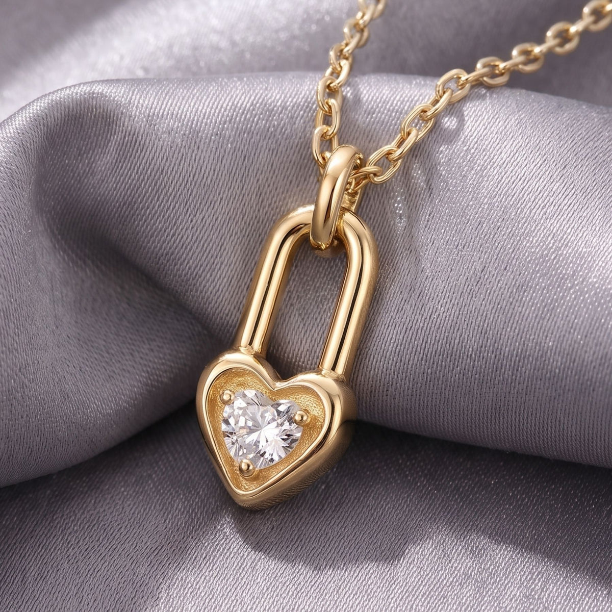 Collar con candado de corazón para mujer, en plata 925, estilo minimalista