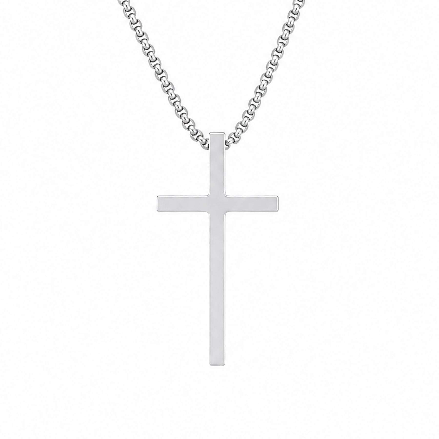 Collier pendentif croix lisse pour homme, en acier inoxydable, style minimaliste