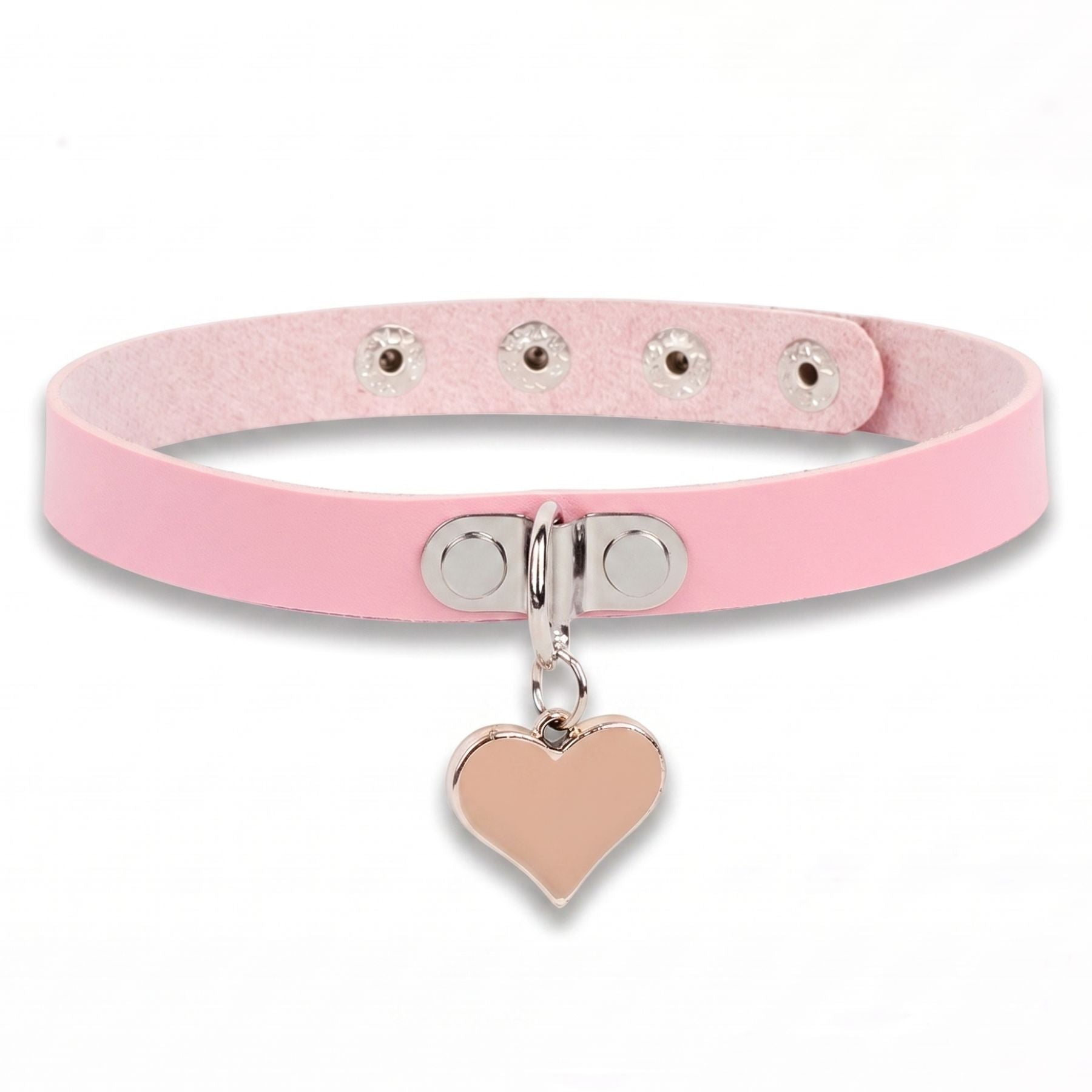 Emo-Halsband für Damen aus schwarzem Kunstleder mit Herzanhänger