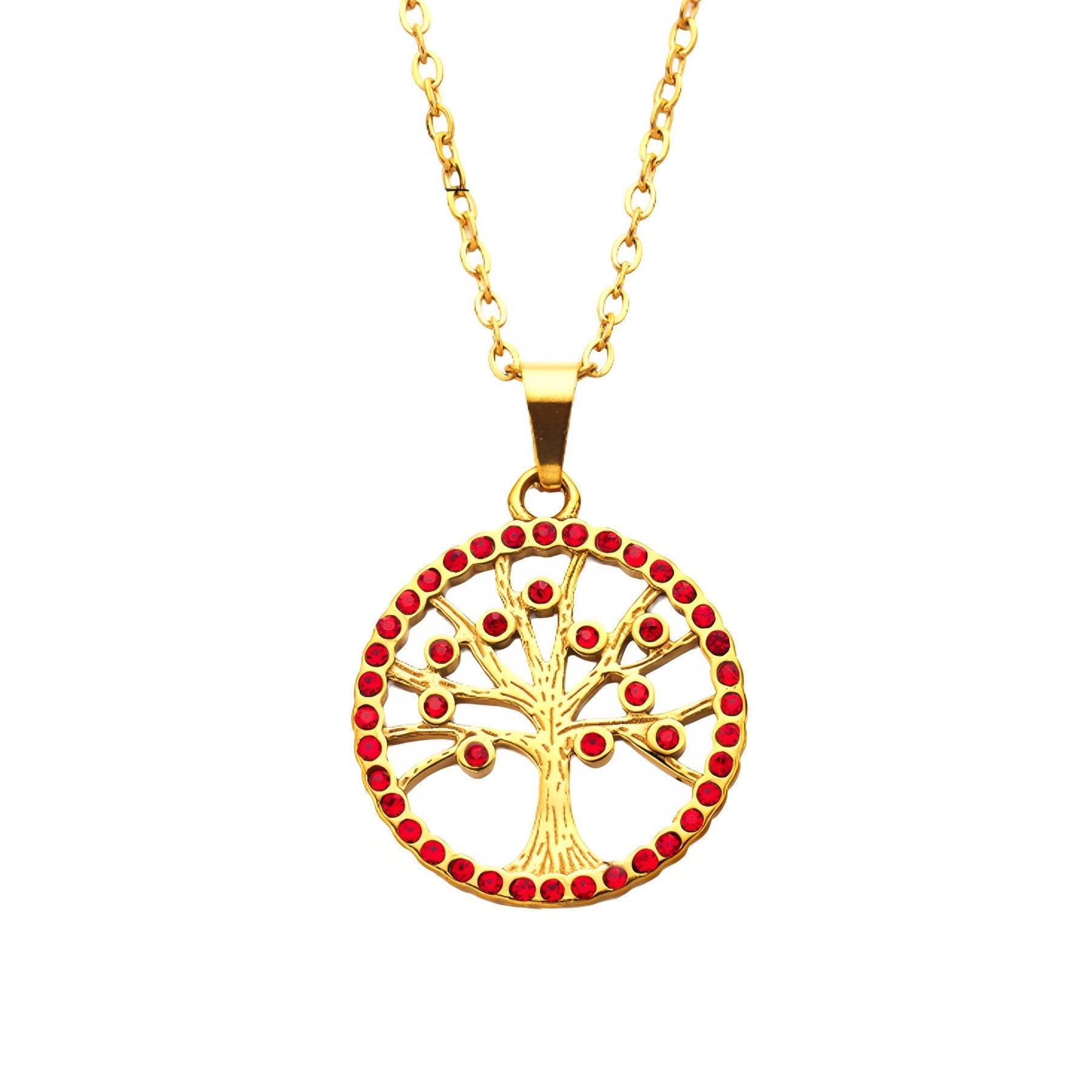 Collier pendentif arbre de vie en acier inoxydable et or 18K, zircons colorés