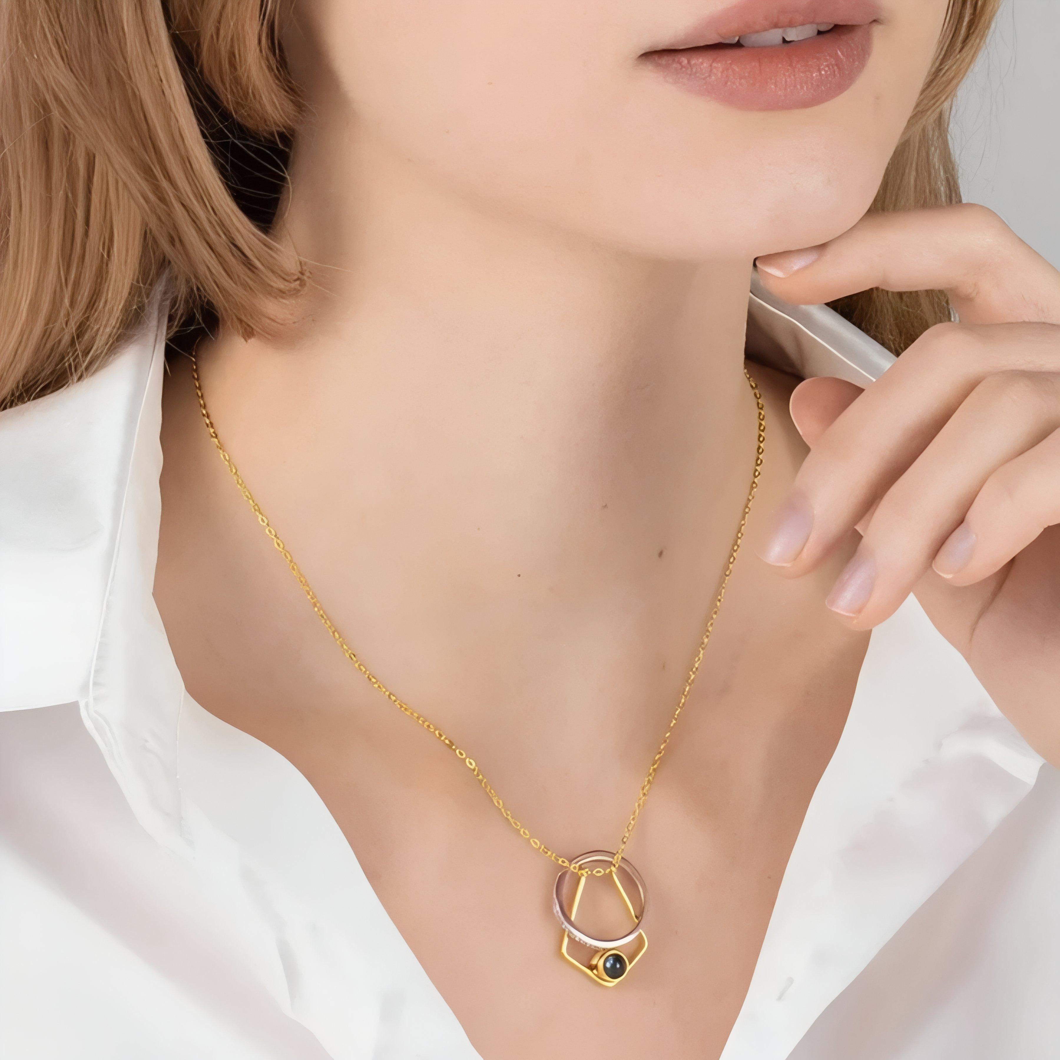 Collier porte bague pour femme, avec pendentif personnalisable avec photo projetée, en acier inoxydable