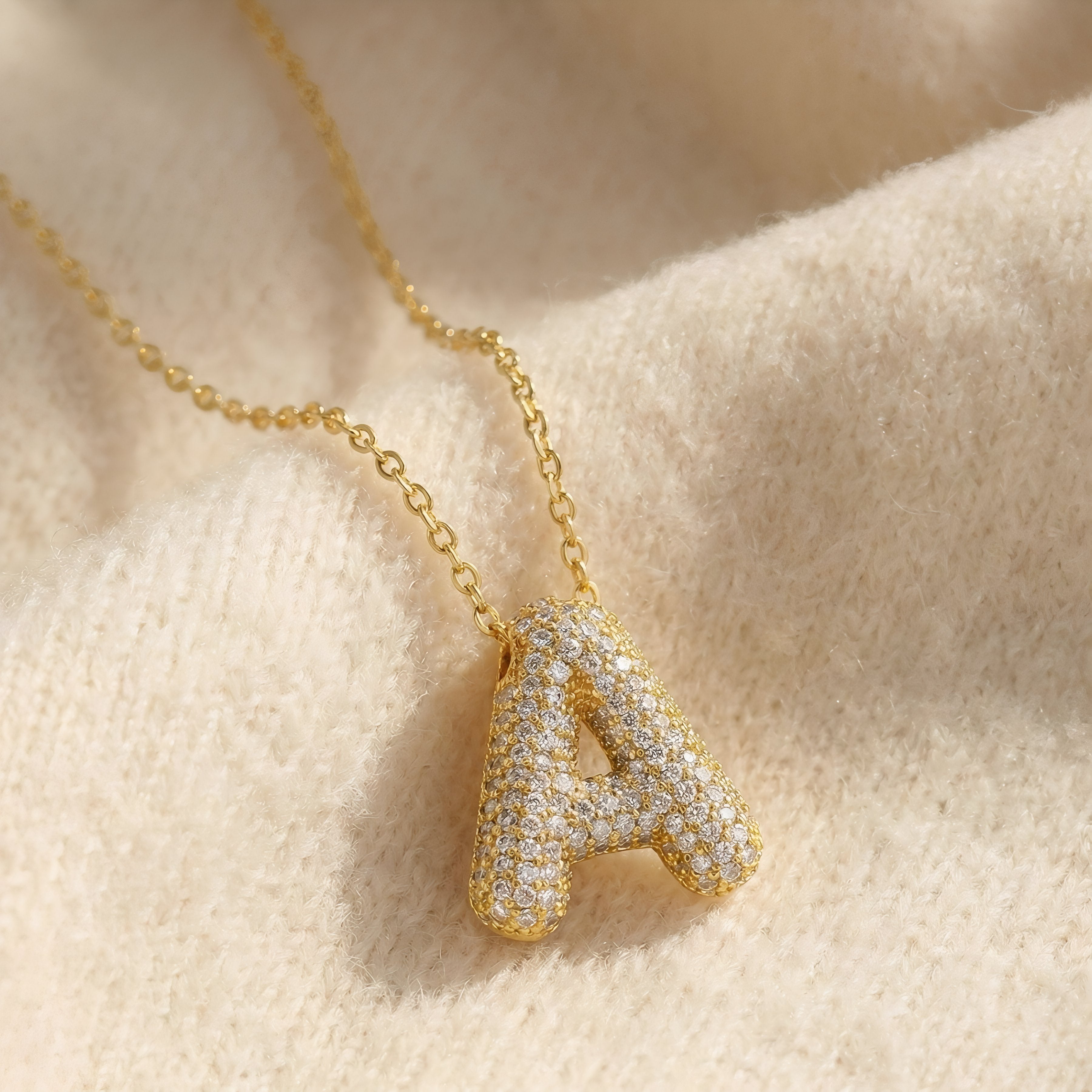 Letter pendant necklace, gold plated, urban style