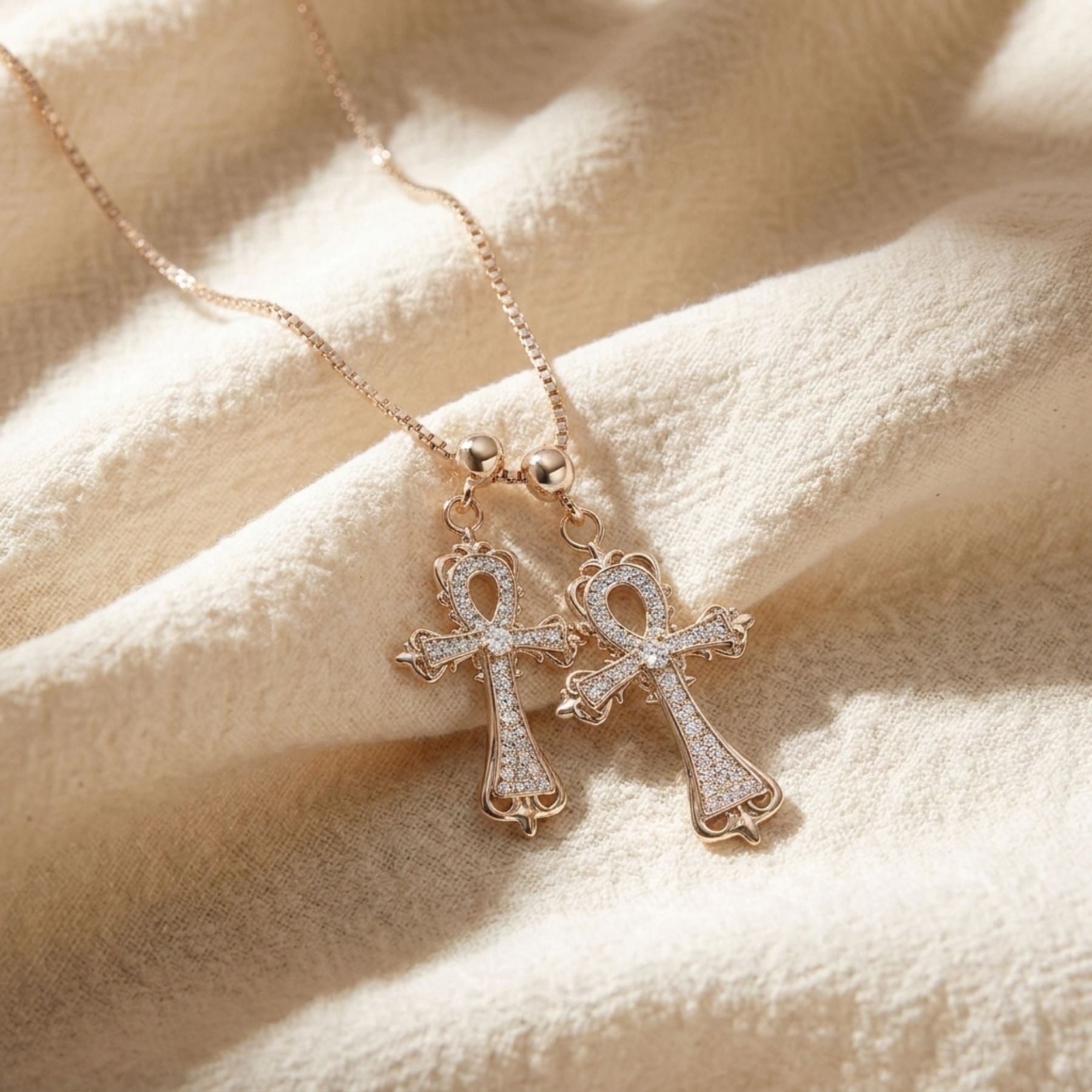 Collier double croix ankh égyptien pour femme, en alliage métallique