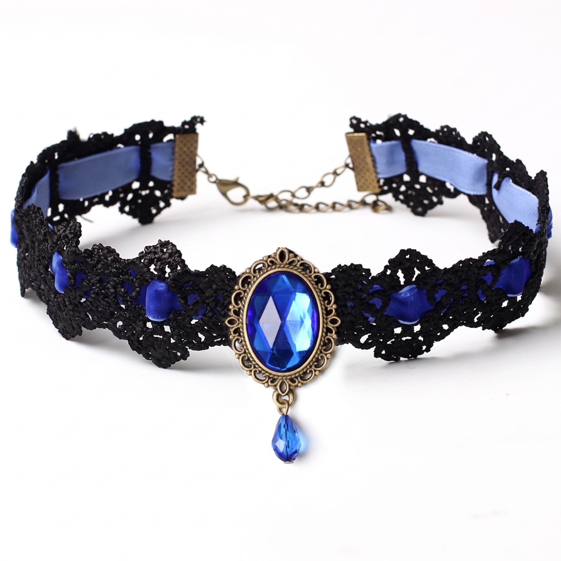 Collier ras de cou gothique victorien pour femme, en dentelle, avec cristal intégré