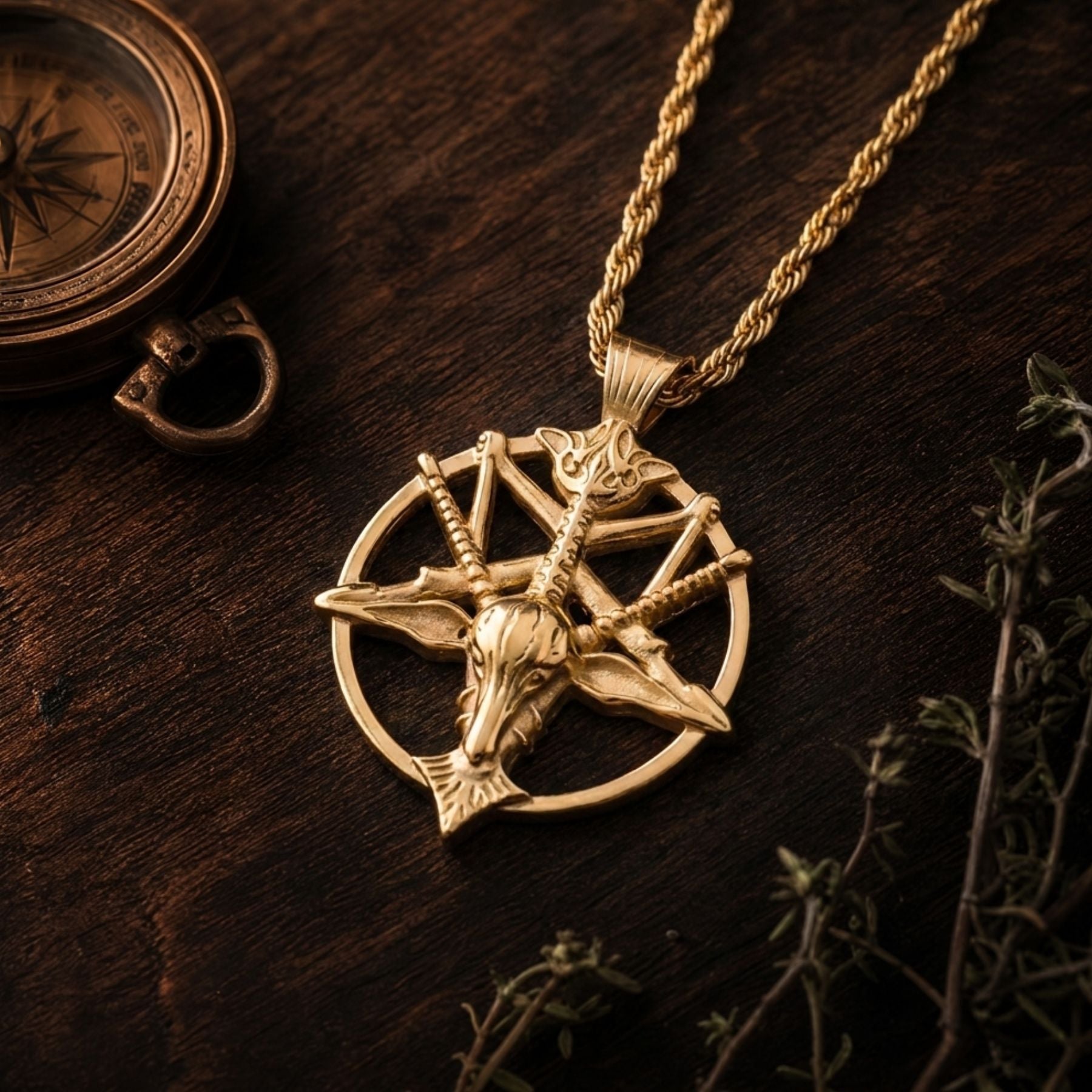 Collier baphomet satanique unisexe, en acier inoxydable doré, style gothique