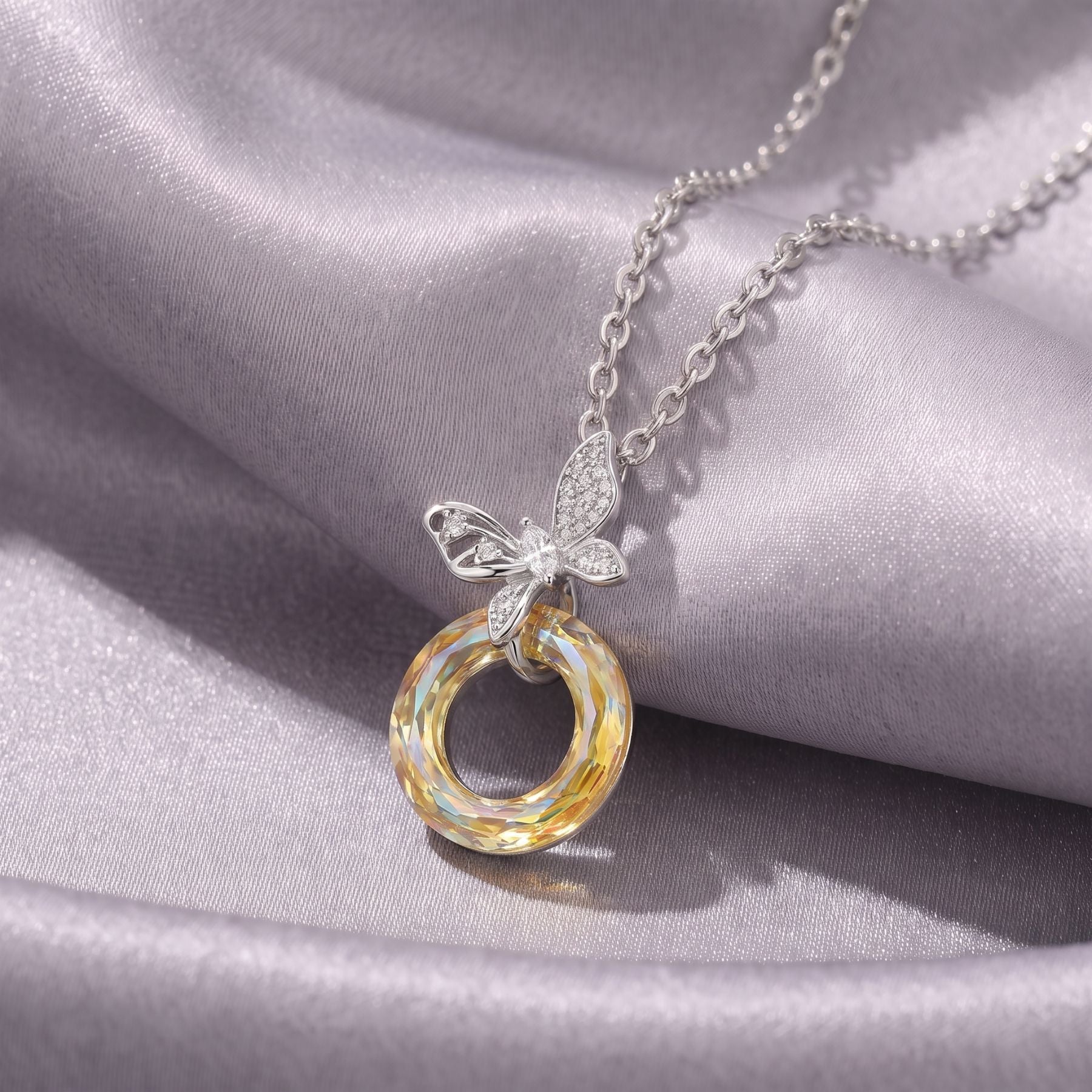 Collier papillon pour femme, en argent 925, avec cristal multicolore et zircon, style élégant