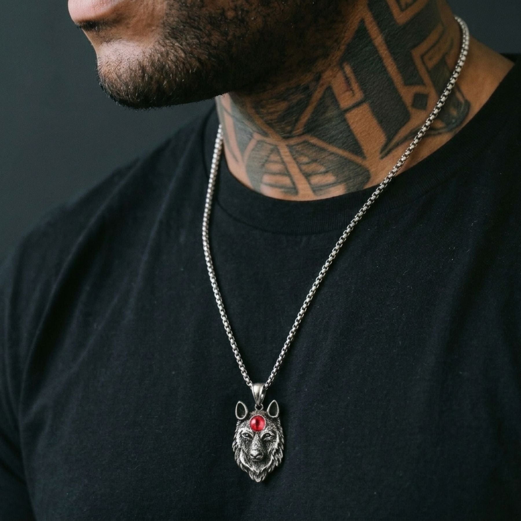 Collar con cabeza de lobo para hombre, de acero inoxidable, estilo gótico