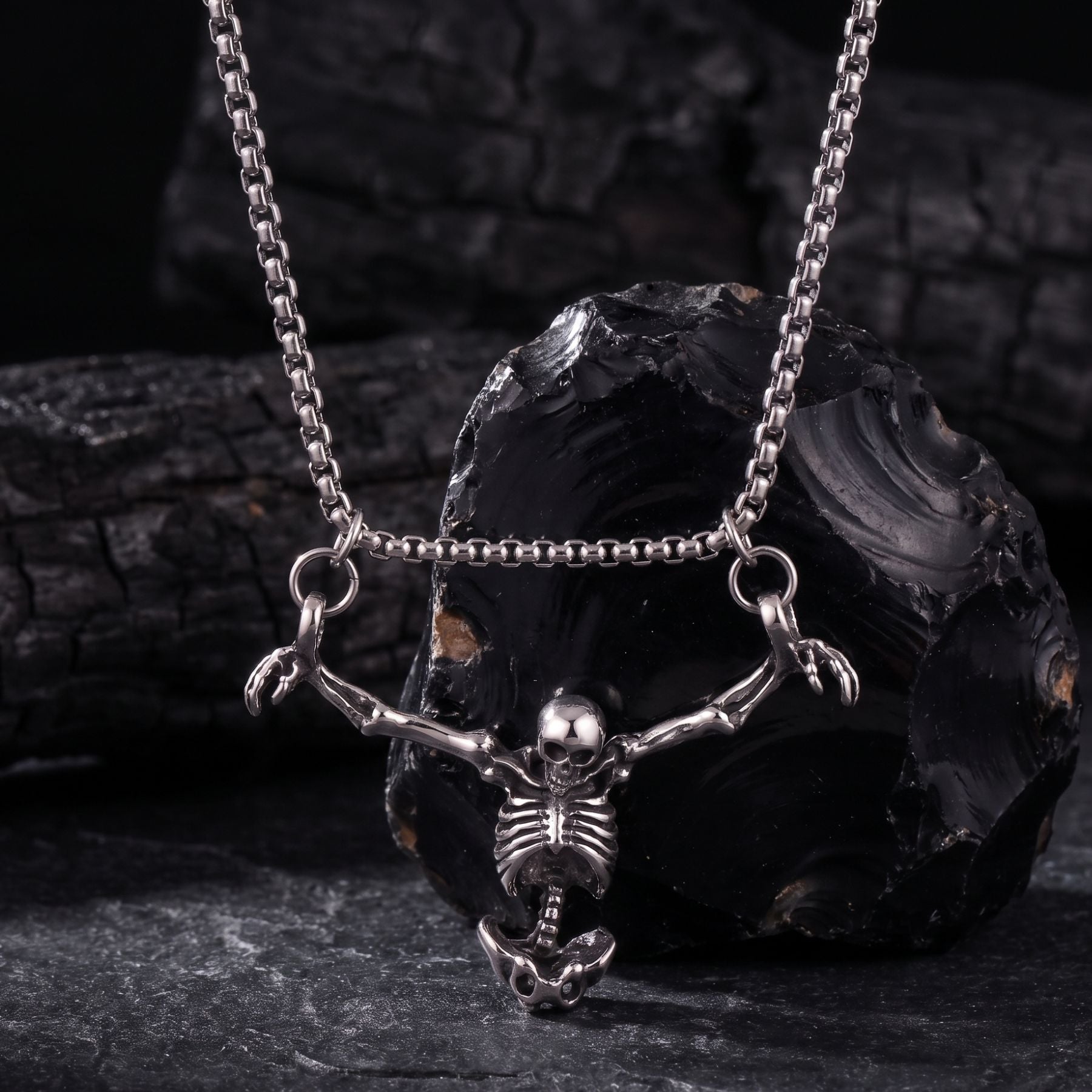 Collier squelette unisexe, en alliage de zinc argent, avec pendentif squelette
