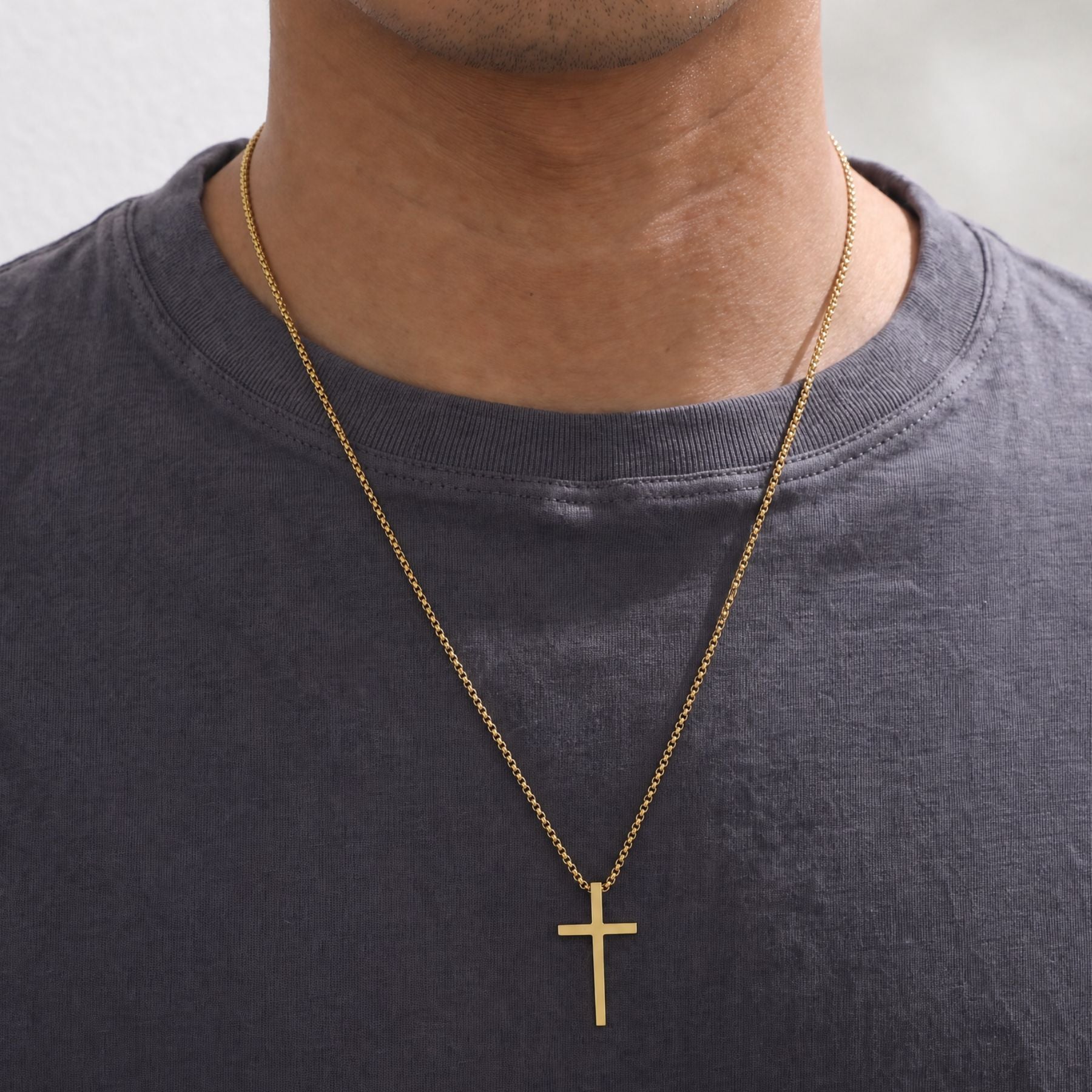 Collier pendentif croix lisse pour homme, en acier inoxydable, style minimaliste