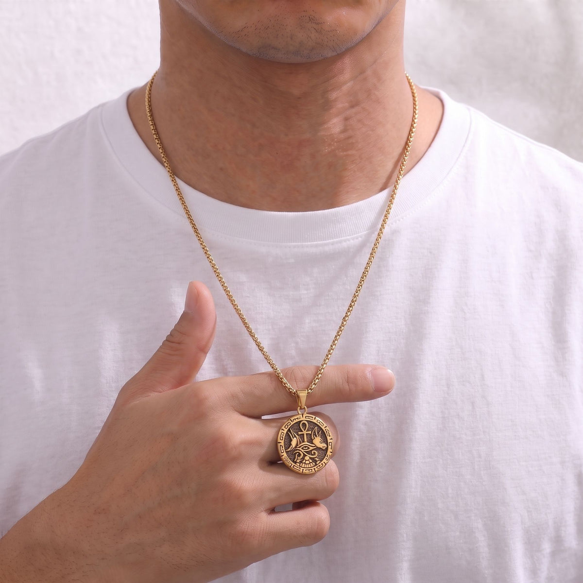 Collar Anubis con cruz Ankh para hombre, de acero inoxidable, inspirado en el antiguo Egipto