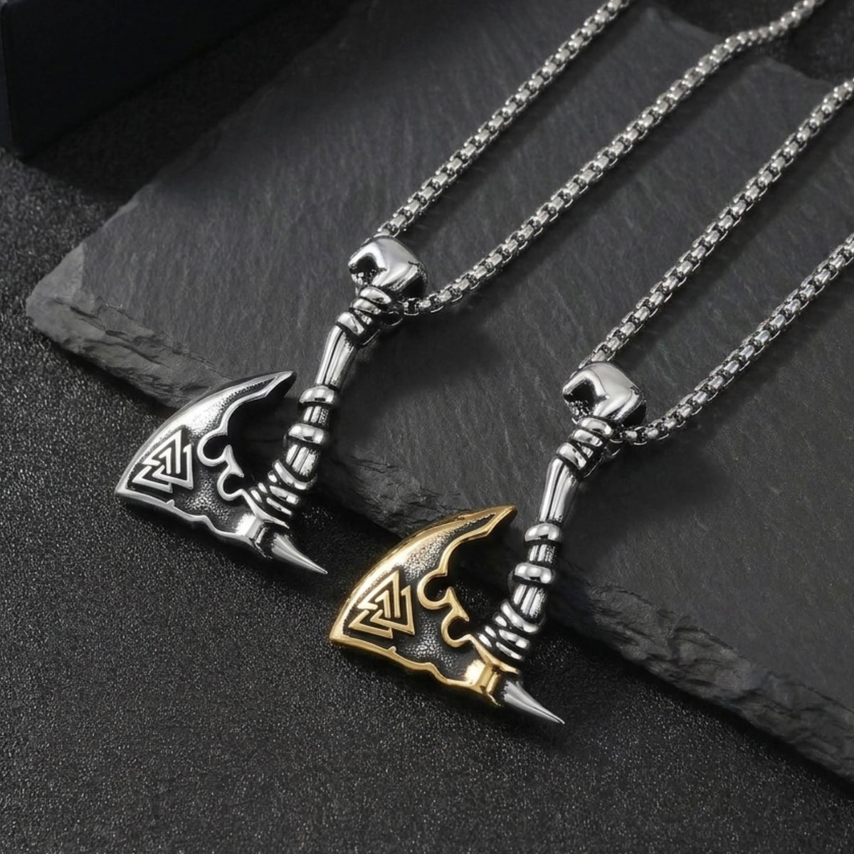 Collier pendentif hache viking Valknut pour homme, en acier inoxydable, motif nordique géométrique