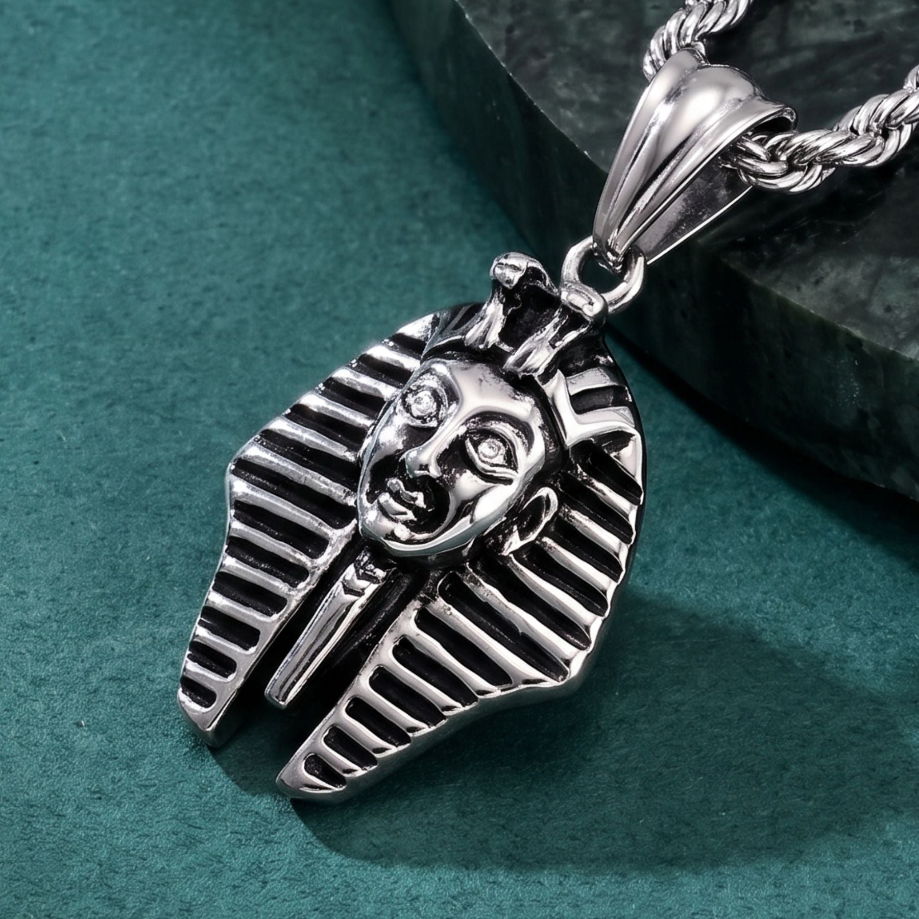 Collier égyptien pharaon pour homme, en acier inoxydable, style vintage