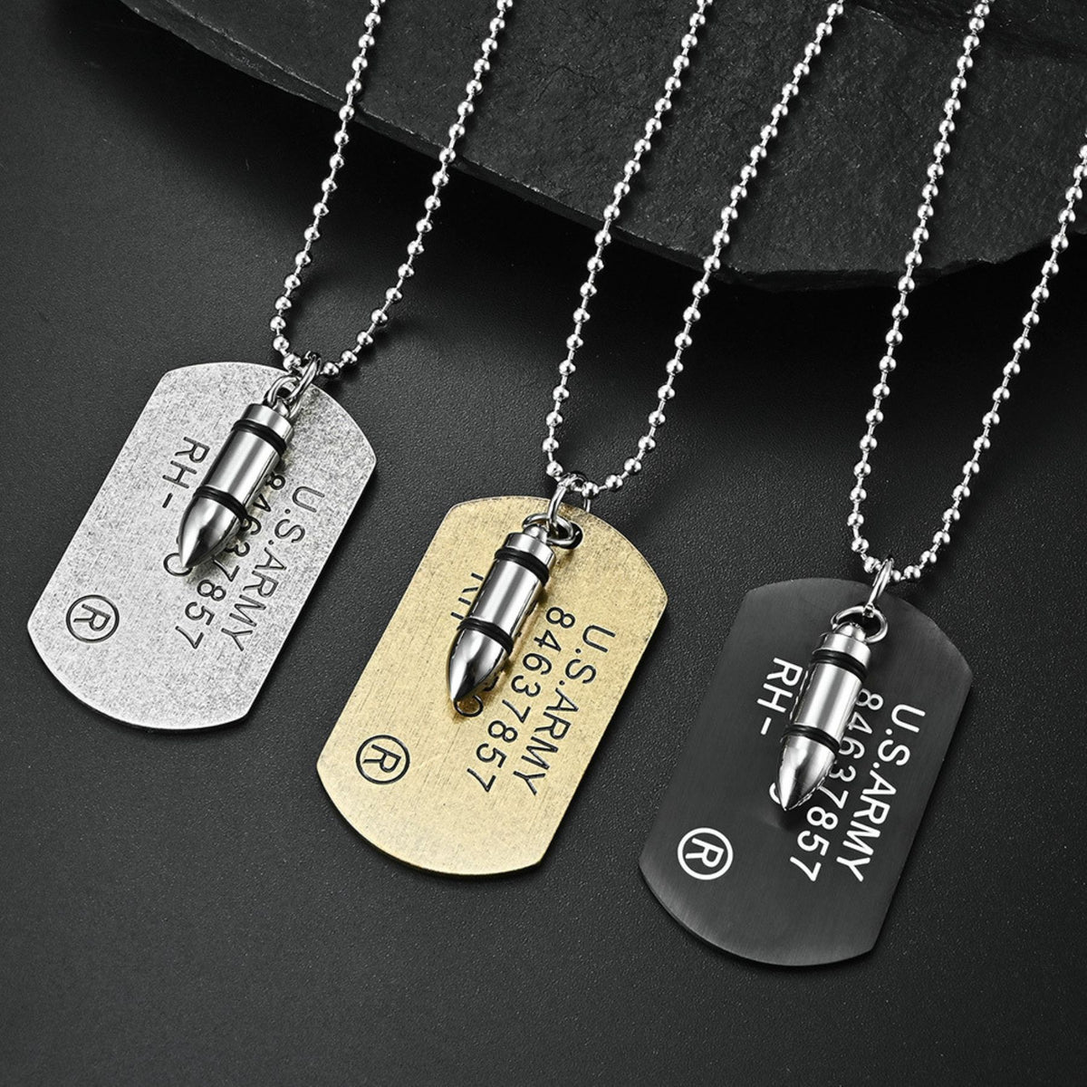 Collier plaque militaire U.S. ARMY pour homme, en acier titane, pendentif cartouche et inscription américaine, chaîne à billes