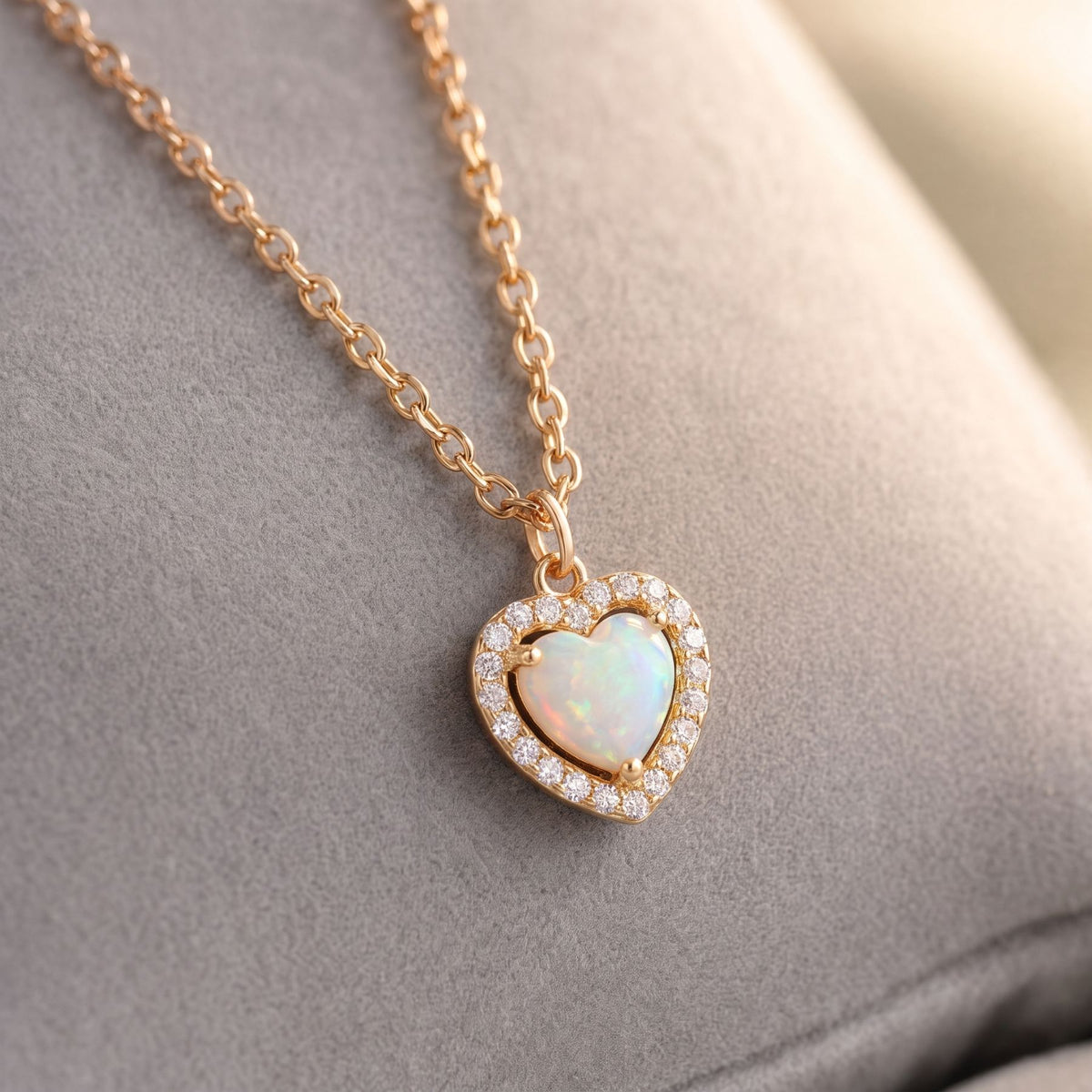 Collier pendentif cœur pour femme, en argent 925, avec pierre effet opale irisée