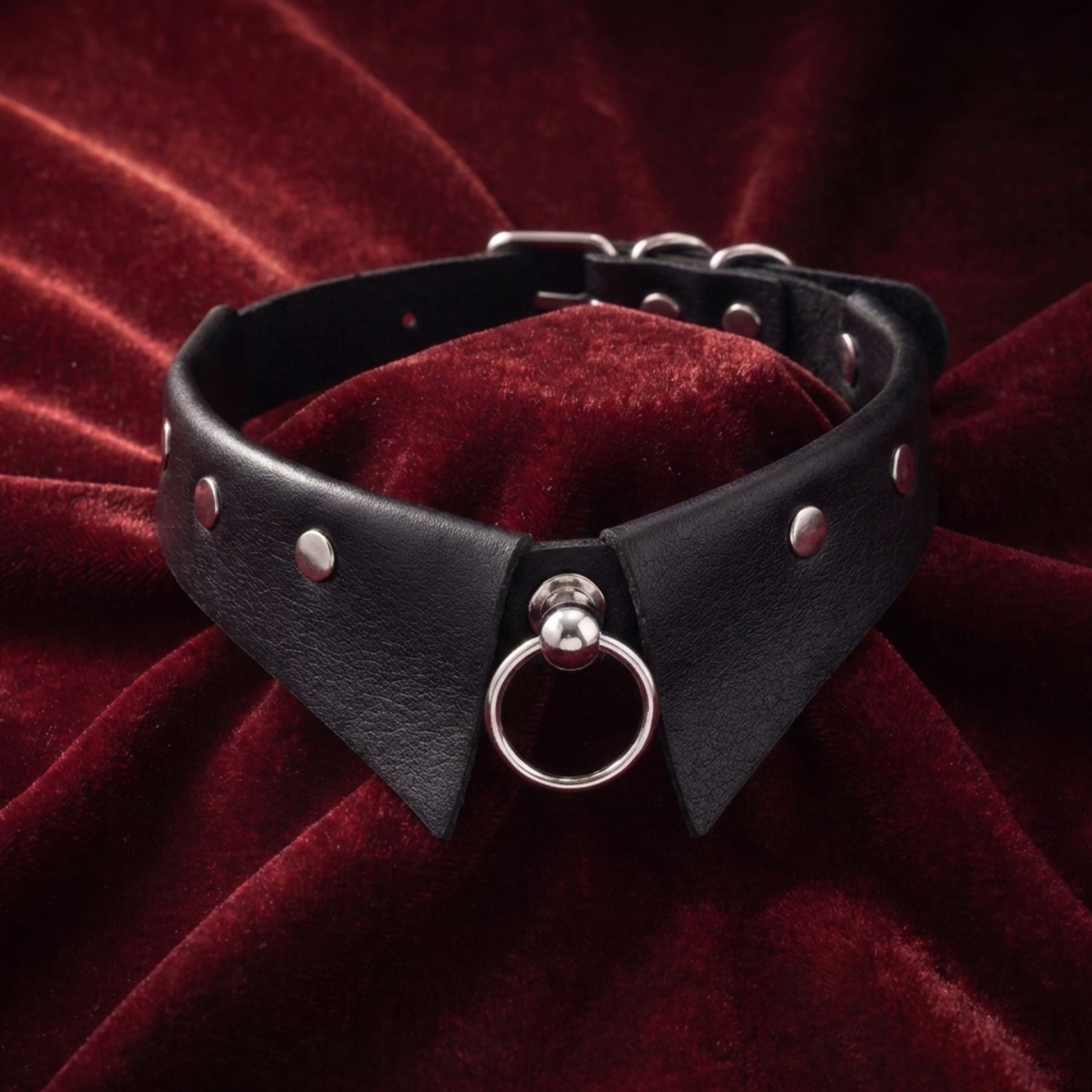 Collier ras de cou gothique pour femme, faux col en simili cuir noir, avec anneau argenté