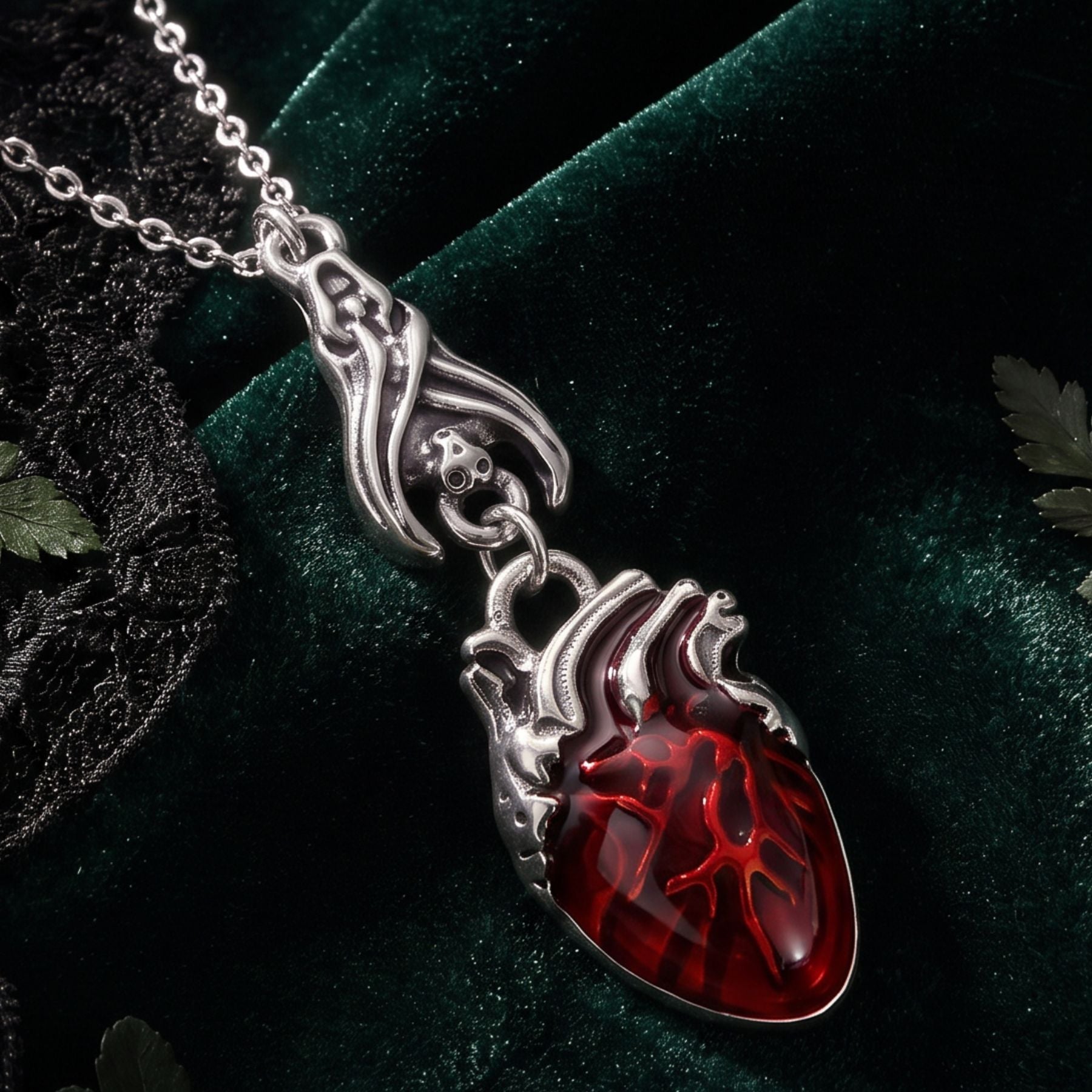 Collier dark romance pour femme, en alliage de zinc, avec cristal rouge