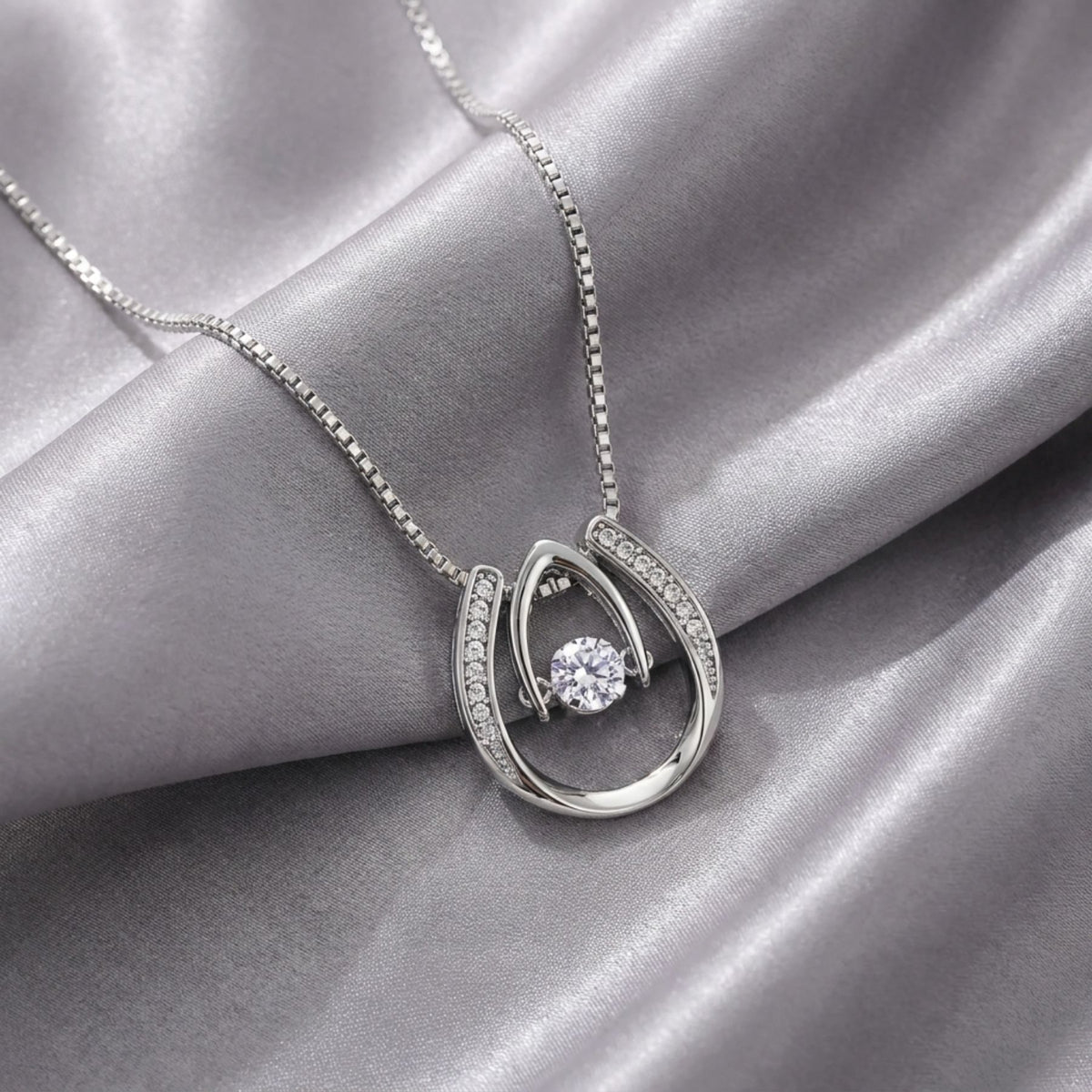 Collana con pendente a goccia da donna, in argento 925, con zircone scintillante