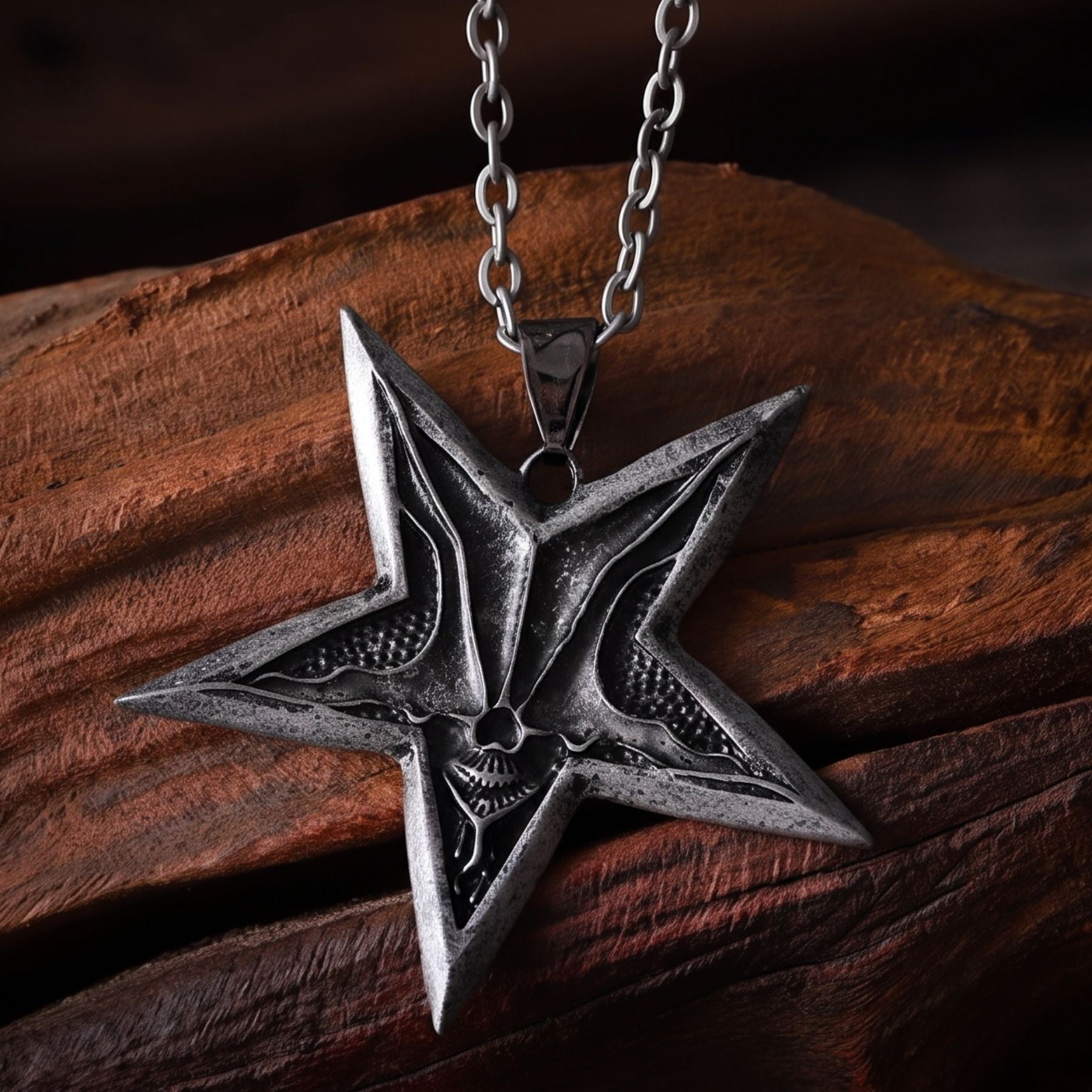 Pentagramm-Halskette für Herren, aus Zinklegierung, Silber