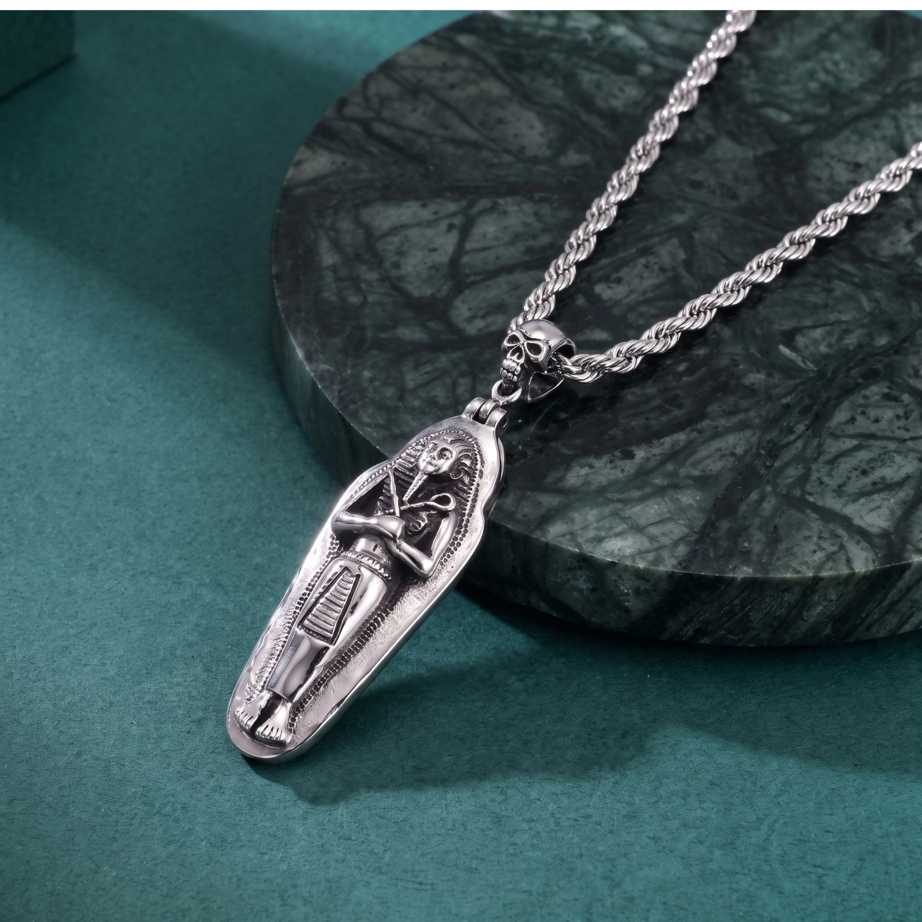 Collier égyptien pour homme, en acier inoxydable, pendentif avec momie égyptienne