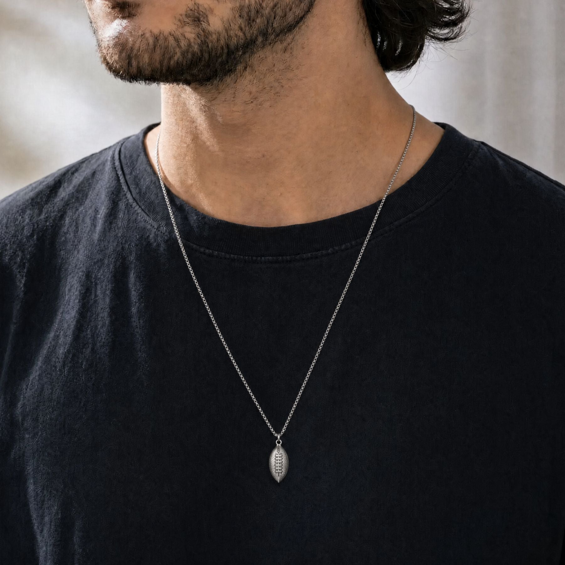Collier ballon de football américain pour homme, en acier inoxydable, tendance