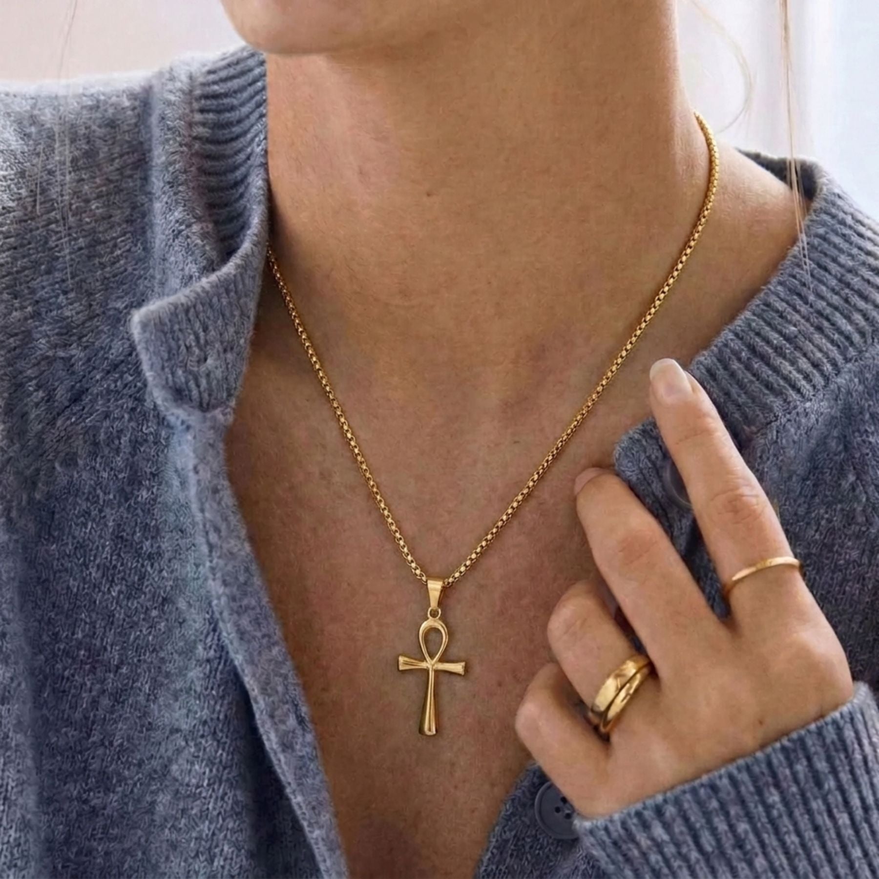 Collier ankh unisexe, en acier inoxydable, avec pendentif croix égyptienne