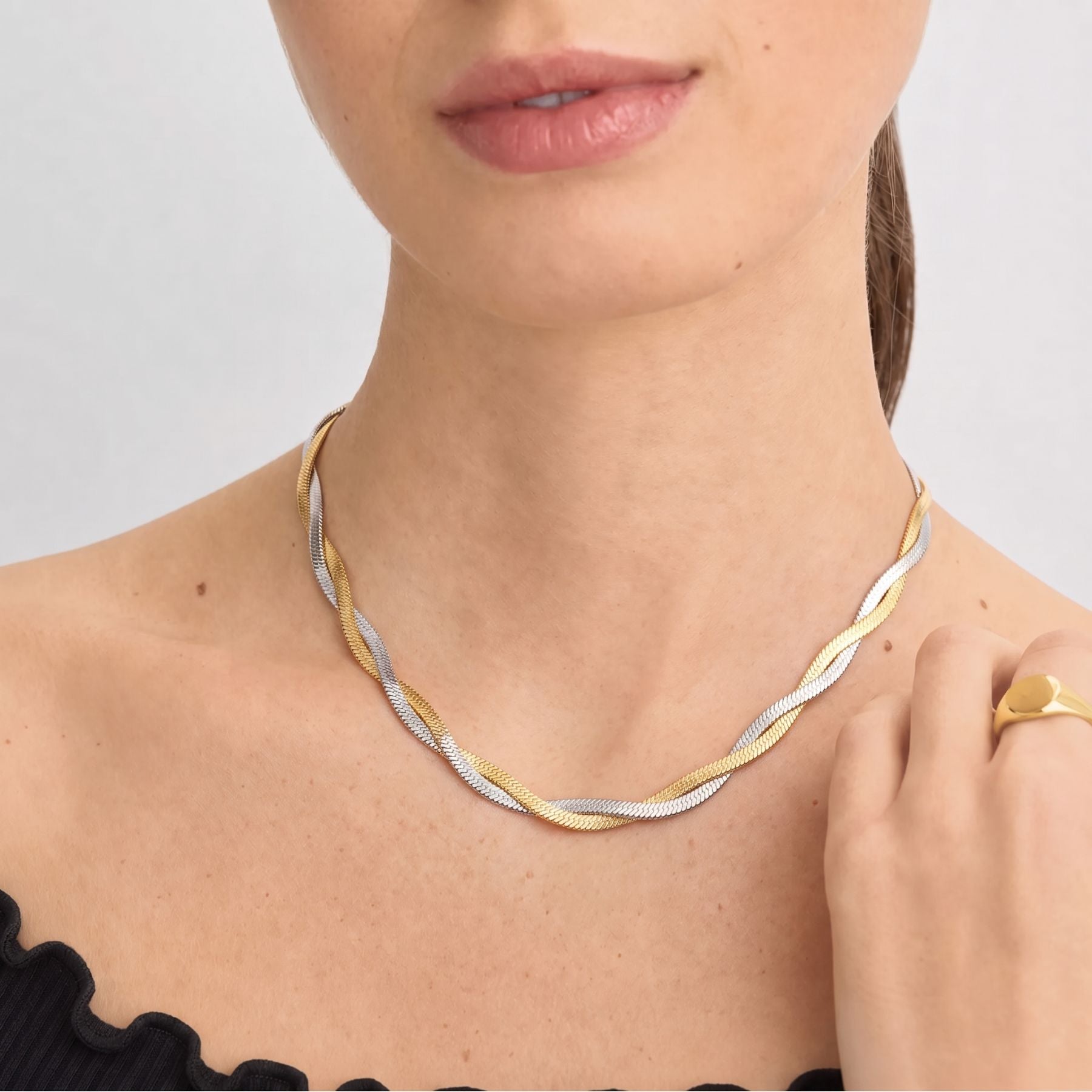 Collier serpent tressée pour femme, en acier inoxydable, style tendance