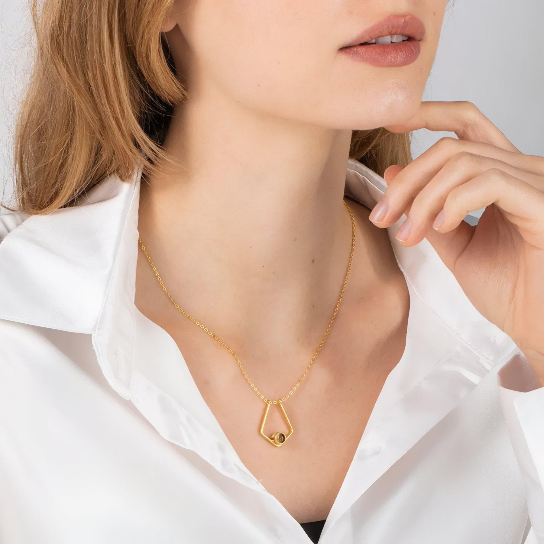 Collier porte bague pour femme, avec pendentif personnalisable avec photo projetée, en acier inoxydable
