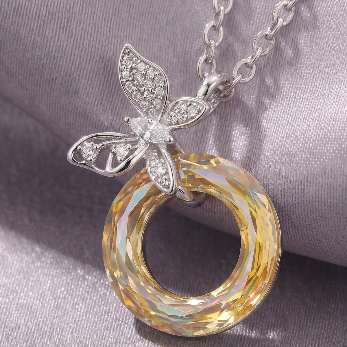 Collier papillon pour femme, en argent 925, avec cristal multicolore et zircon, style élégant