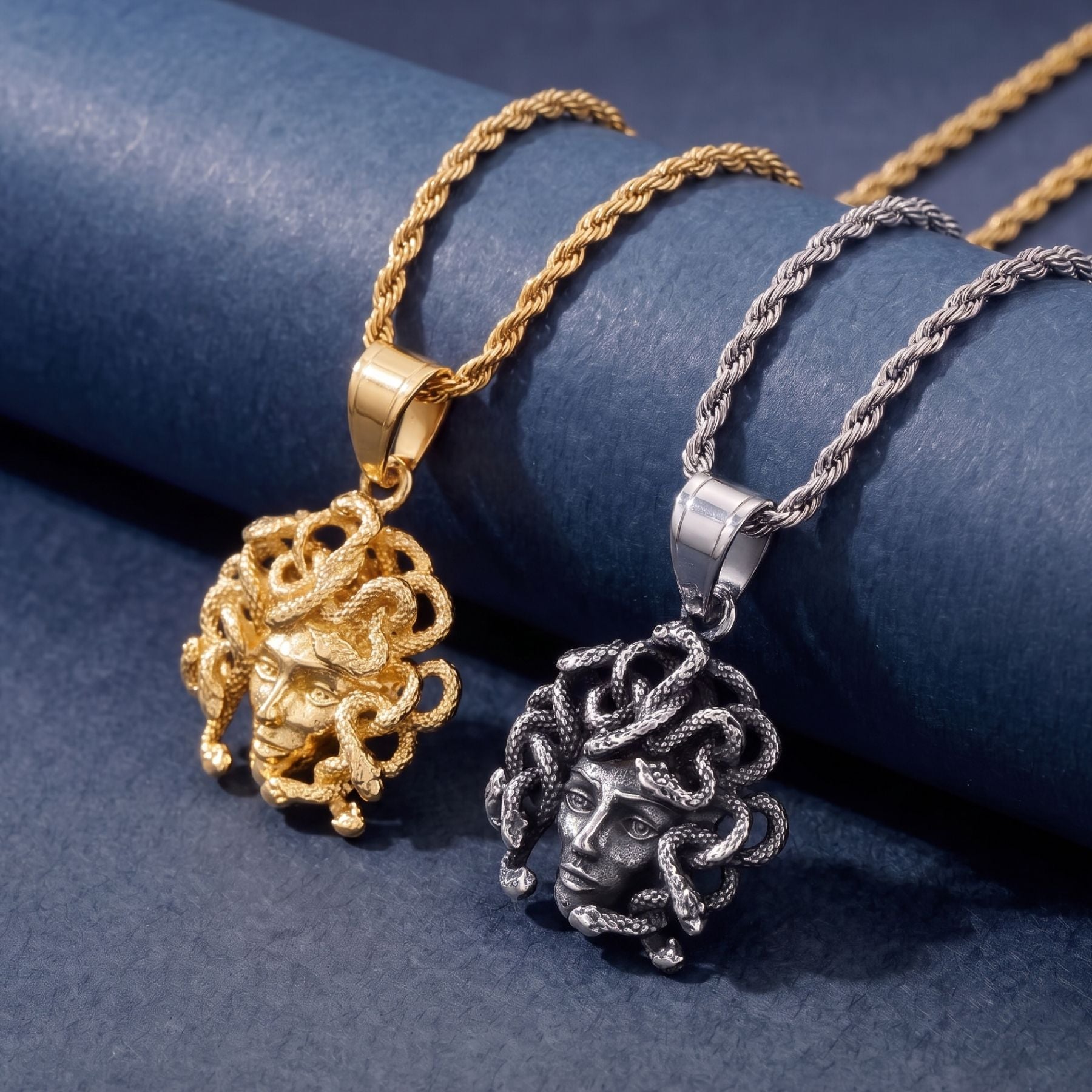 Collier medusa pour homme, en acier inoxydable, avec pendentif tête de serpent