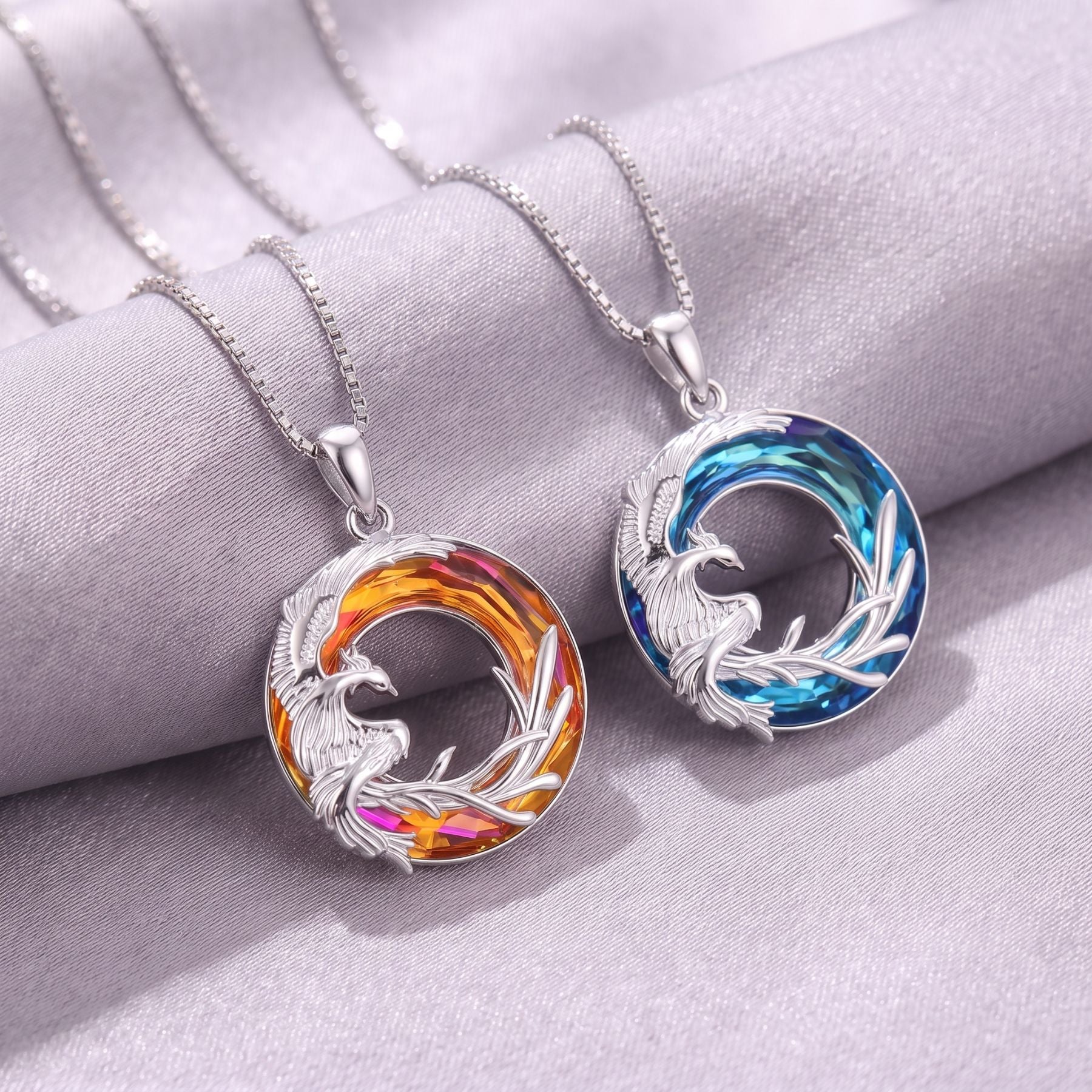 Collier phénix pour femme, en argent 925, avec pendentif cristal, style élégant
