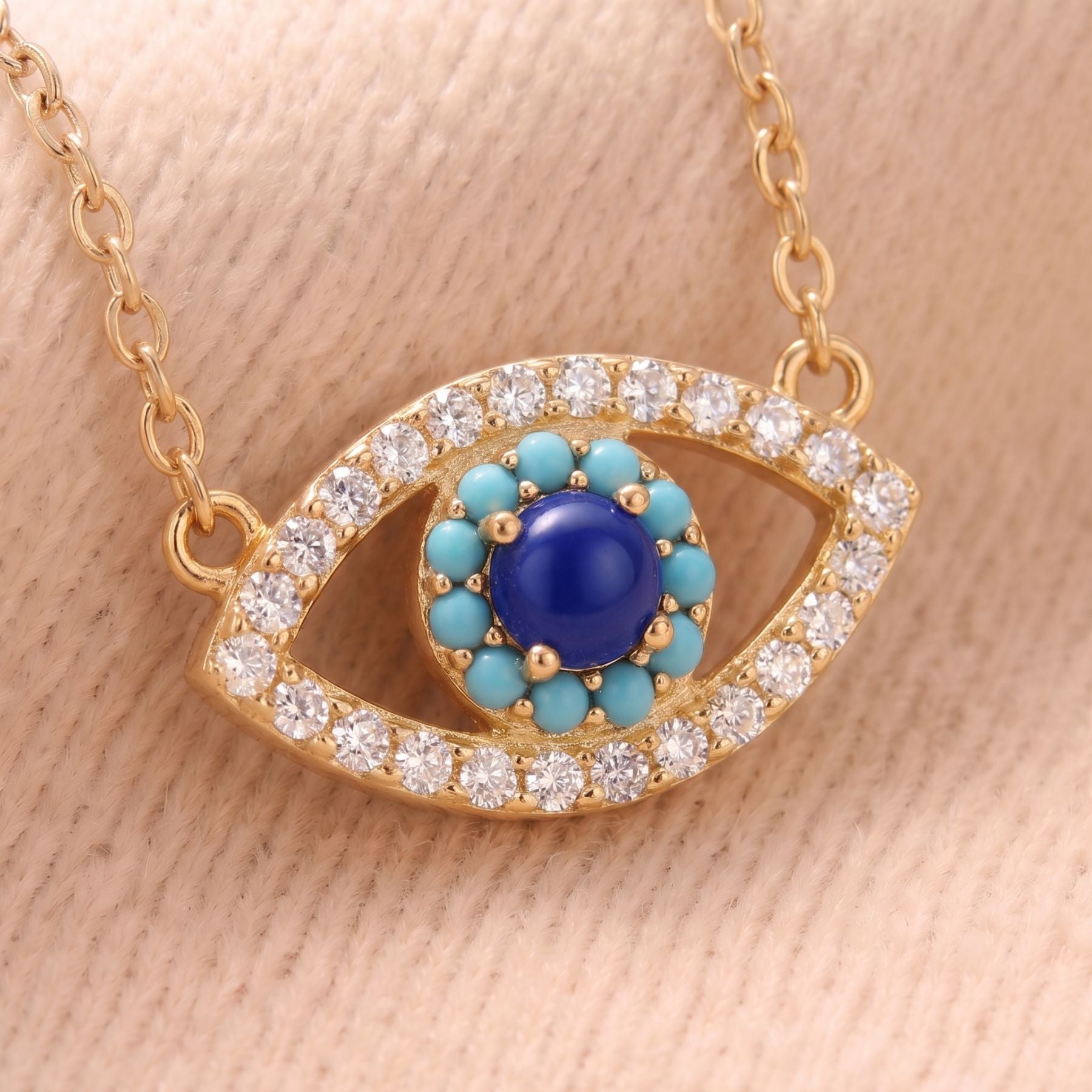 Collier mauvais oeil pour femme, en argent 925, avec zircons scintillants