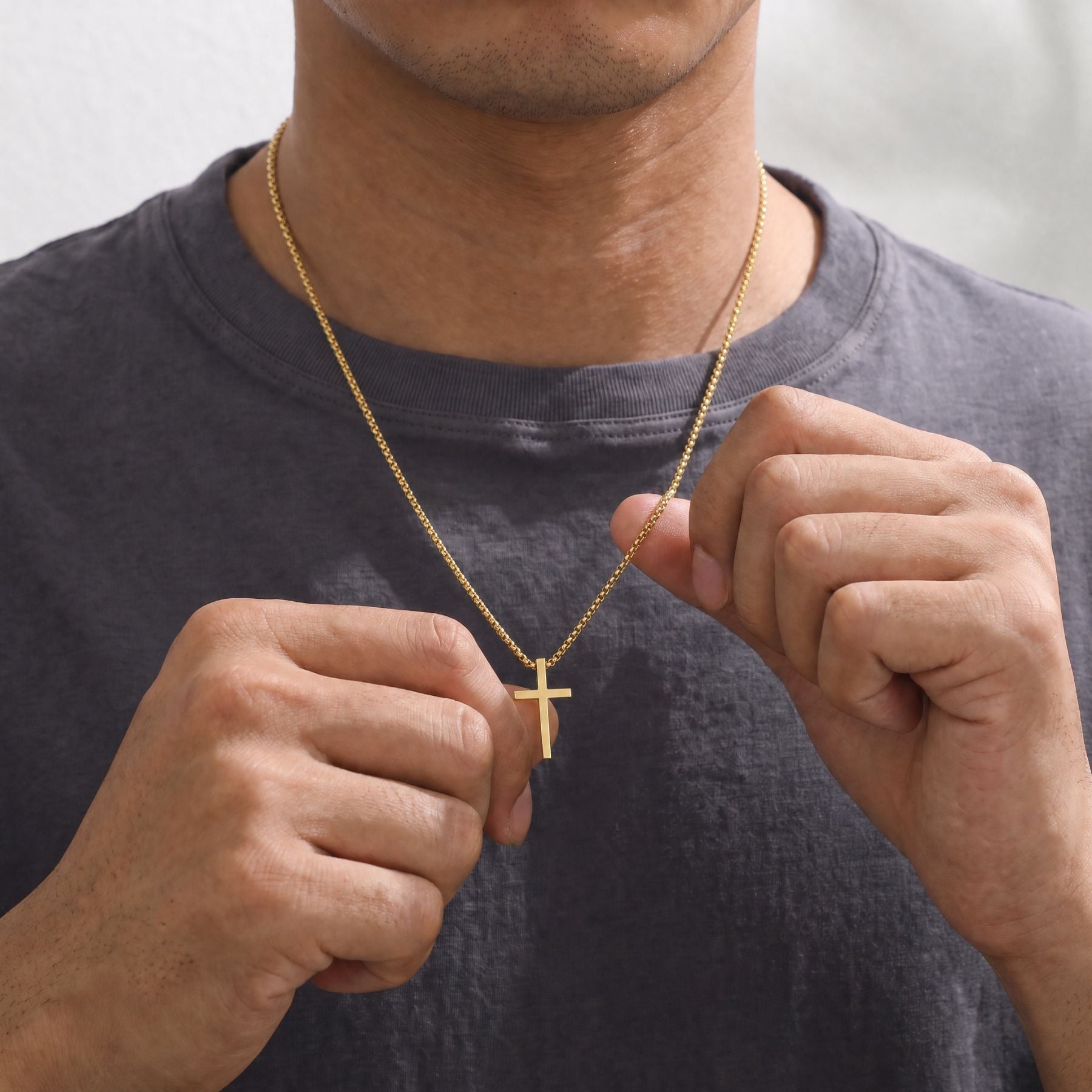 Collier pendentif croix lisse pour homme, en acier inoxydable, style minimaliste