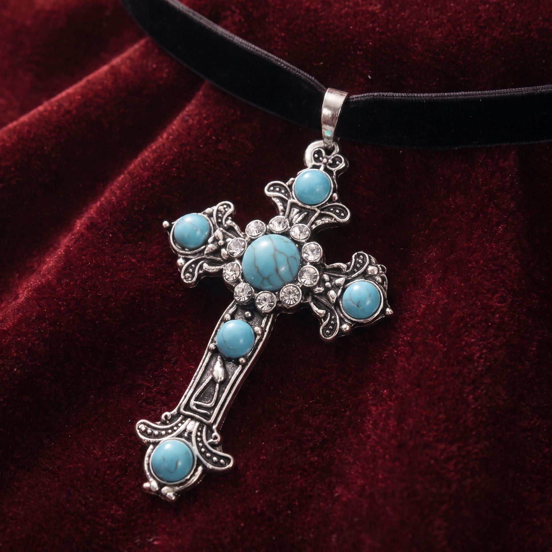 Gothisches viktorianisches Halsband für Damen, aus Zinklegierung, mit türkisfarbenem Stein