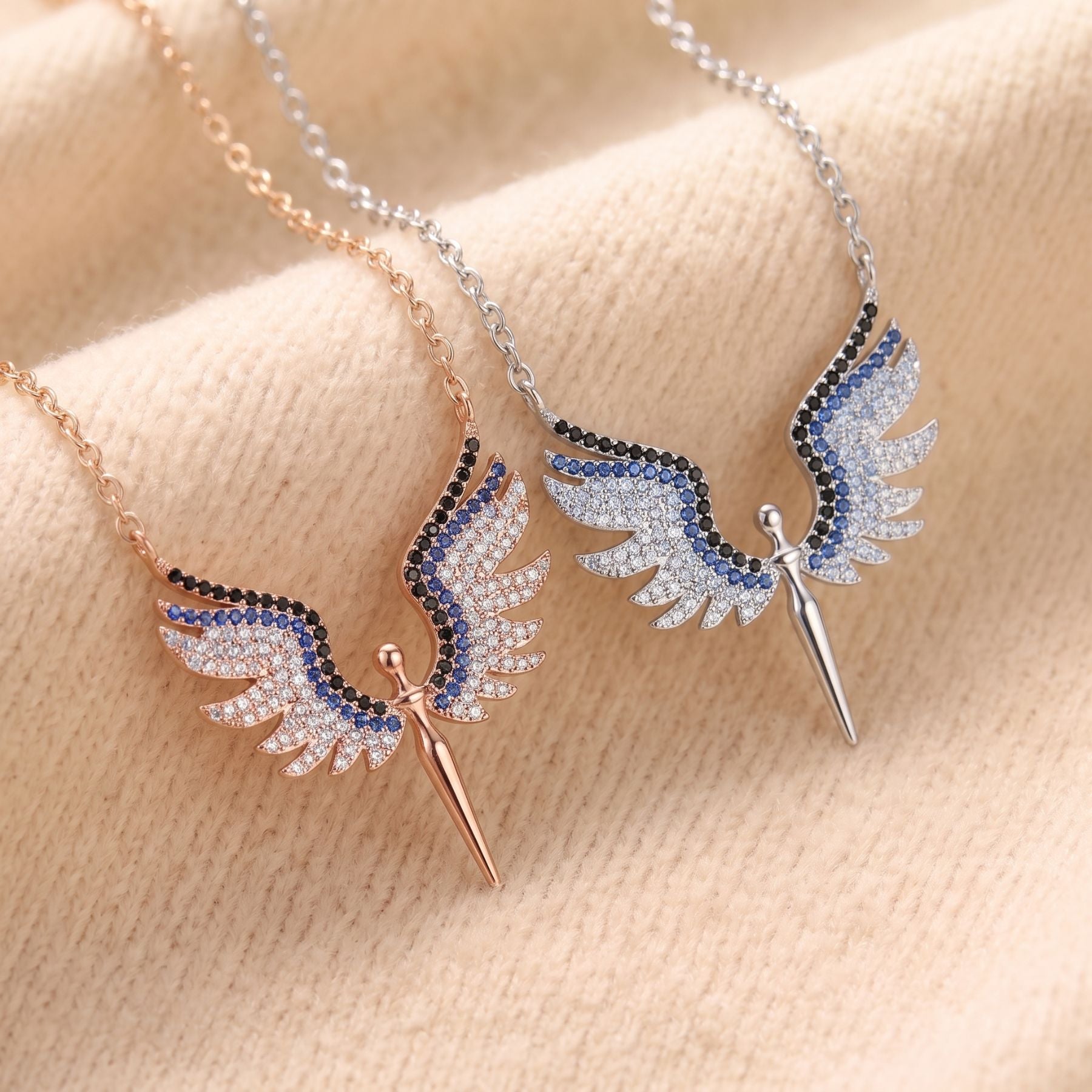 Collier pendentif ailes d’ange pour femme, en argent 925, avec pierres scintillantes