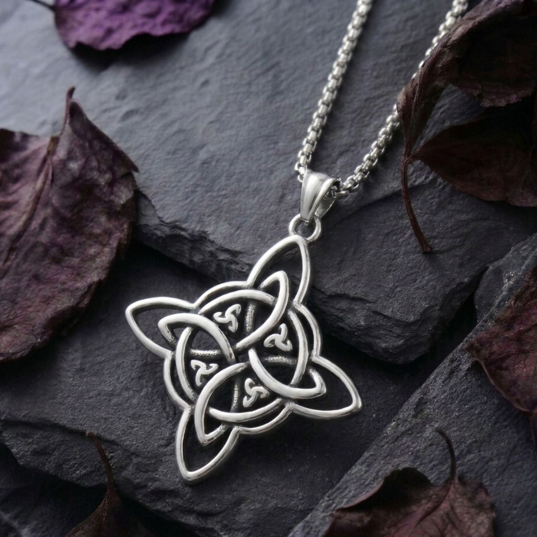Collier nœud celtique unisexe, en acier inoxydable argenté, style gothique