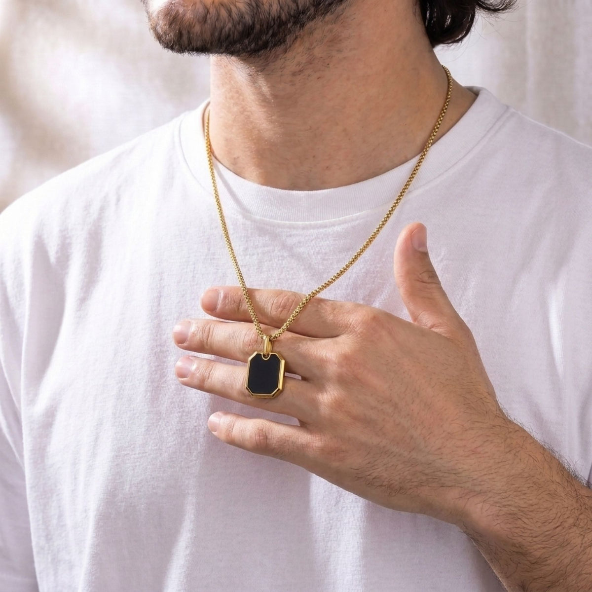 Collier plaque octogonale pour homme, en acier inoxydable, pendentif géométrique au design minimaliste