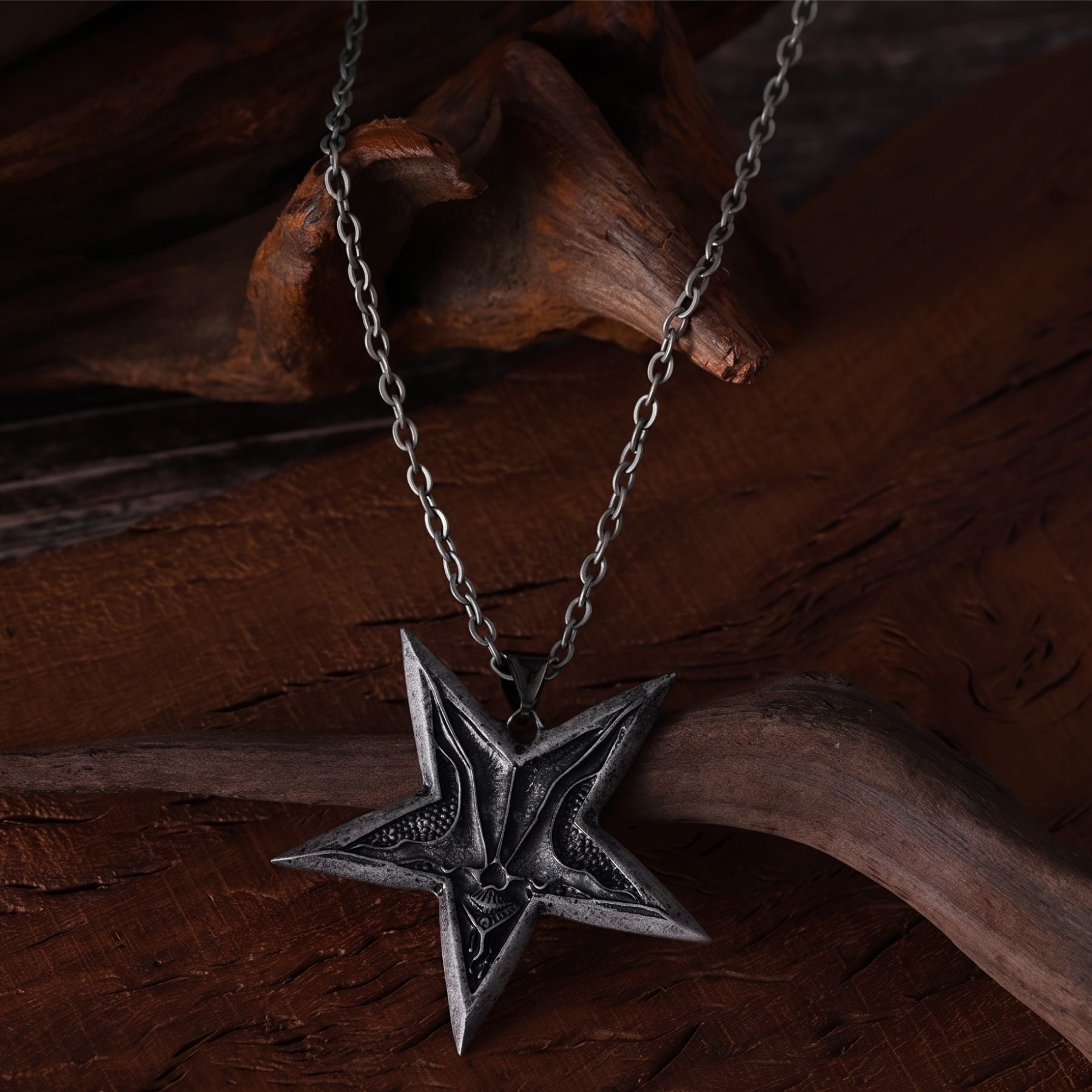 Pentagramm-Halskette für Herren, aus Zinklegierung, Silber