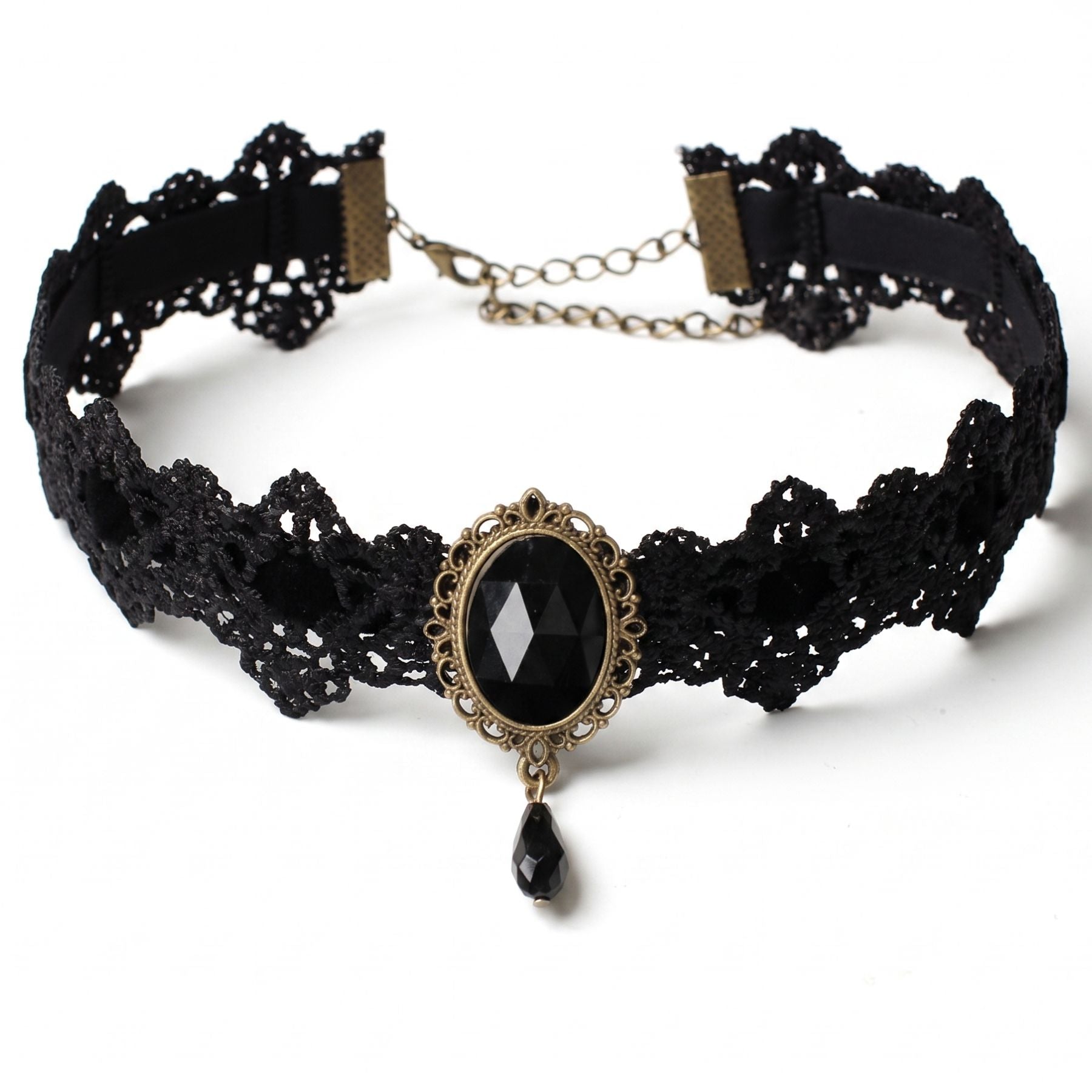 Collier ras de cou gothique victorien pour femme, en dentelle, avec cristal intégré