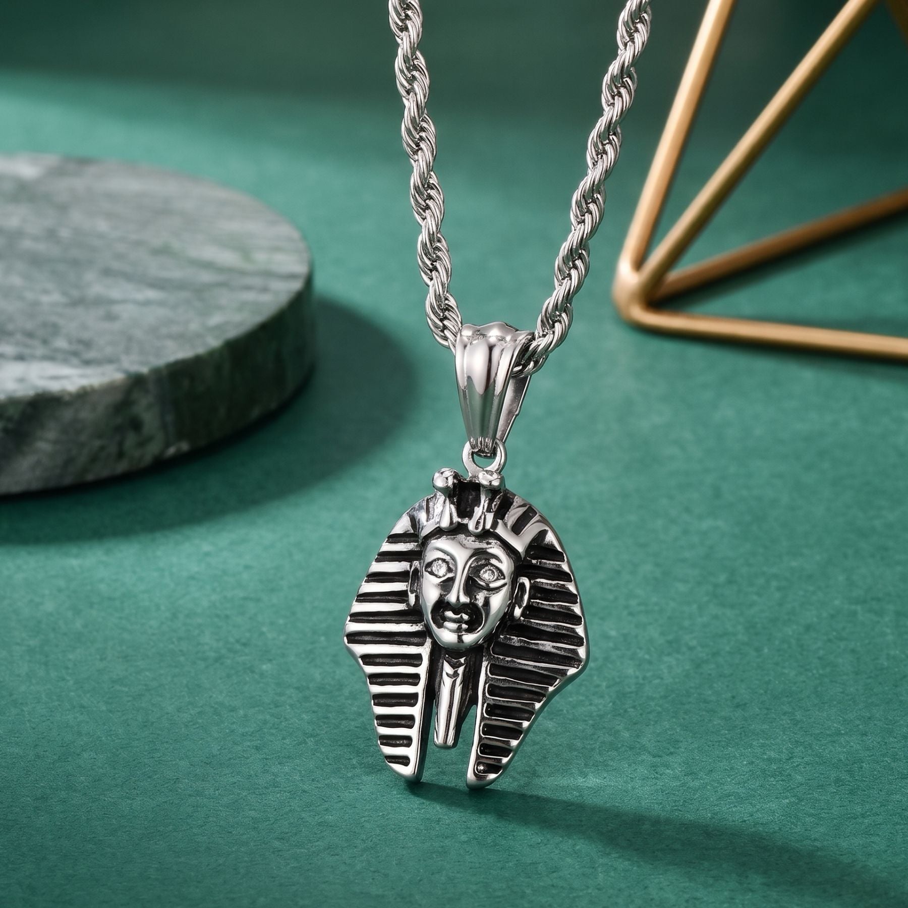 Collier égyptien pharaon pour homme, en acier inoxydable, style vintage