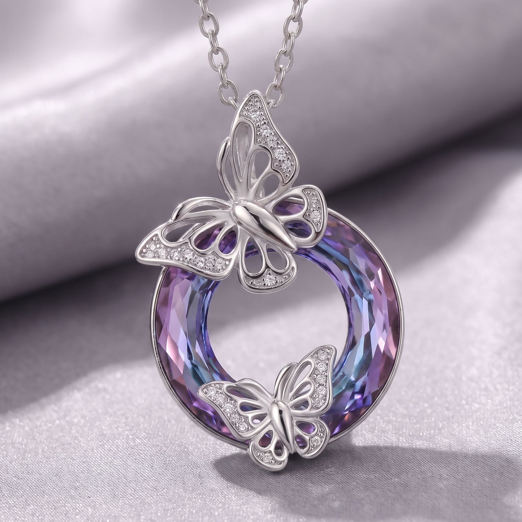 Collier papillon pour femme, en argent 925, avec zircon et cristal